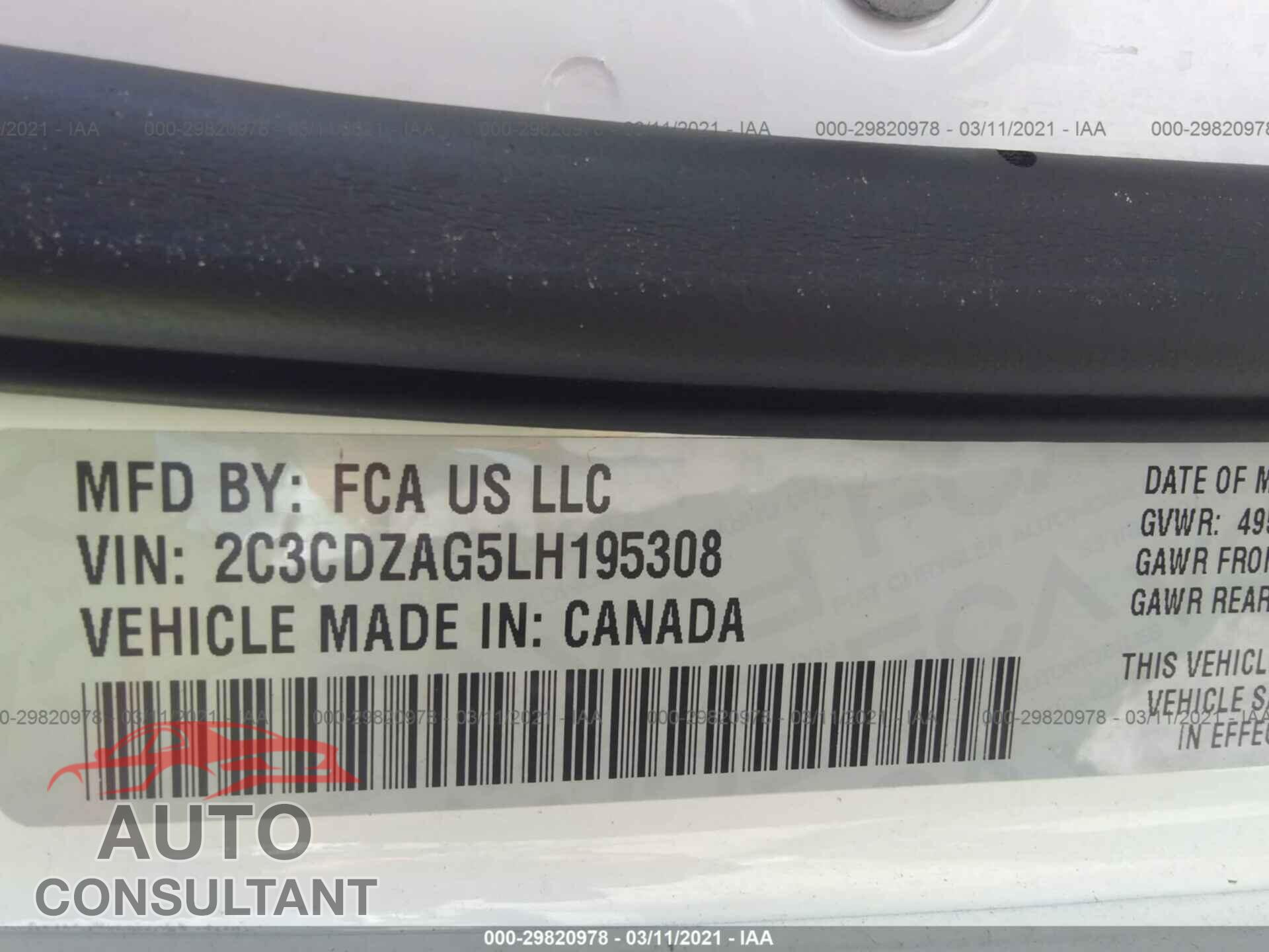 DODGE CHALLENGER 2020 - 2C3CDZAG5LH195308