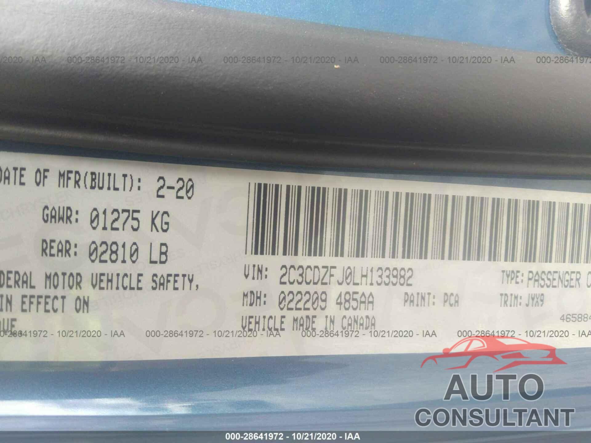 DODGE CHALLENGER 2020 - 2C3CDZFJ0LH133982