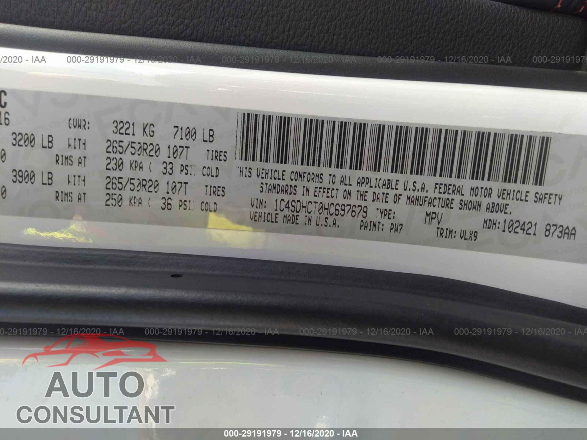 DODGE DURANGO 2017 - 1C4SDHCT0HC697679
