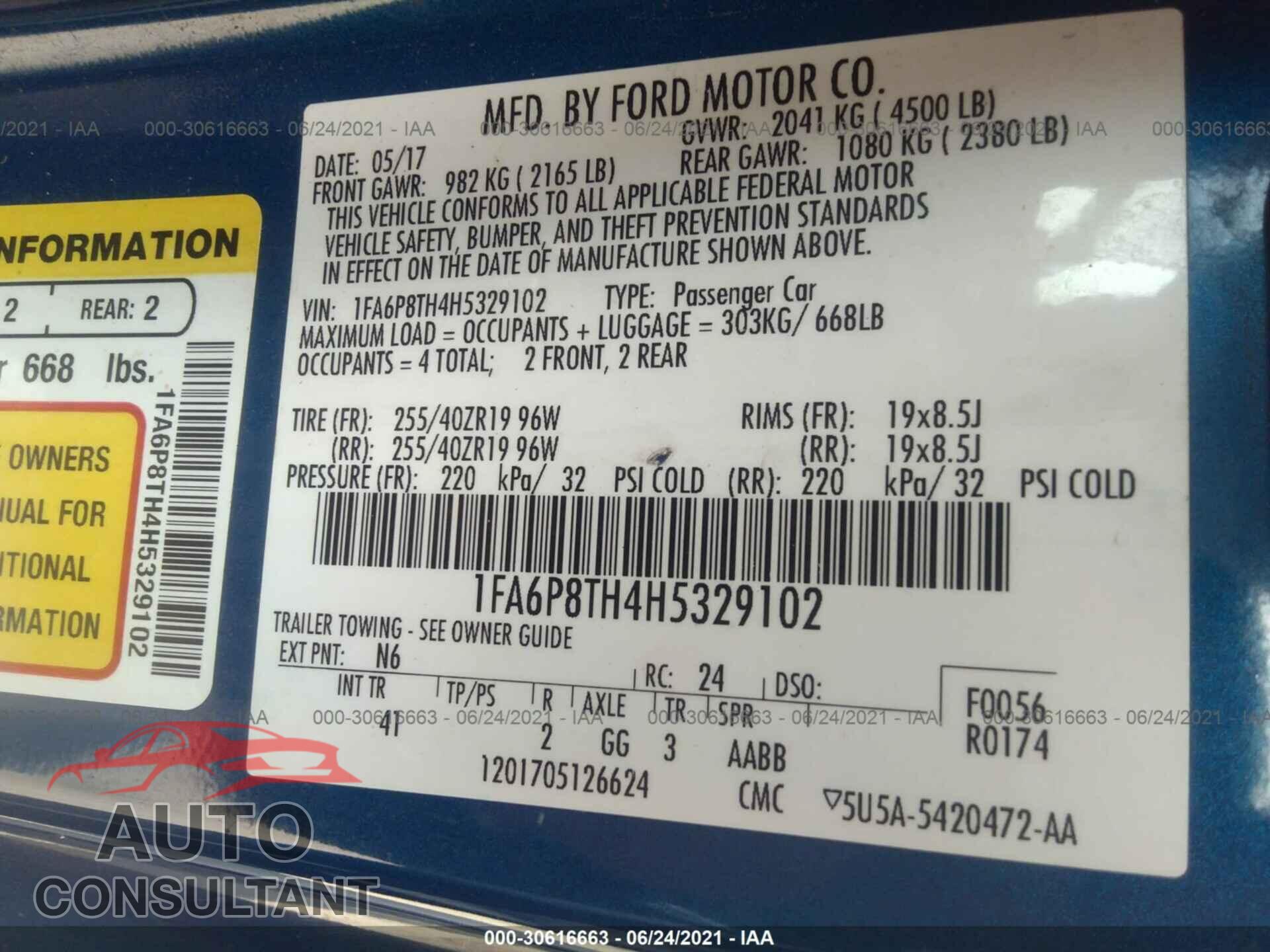 FORD MUSTANG 2017 - 1FA6P8TH4H5329102