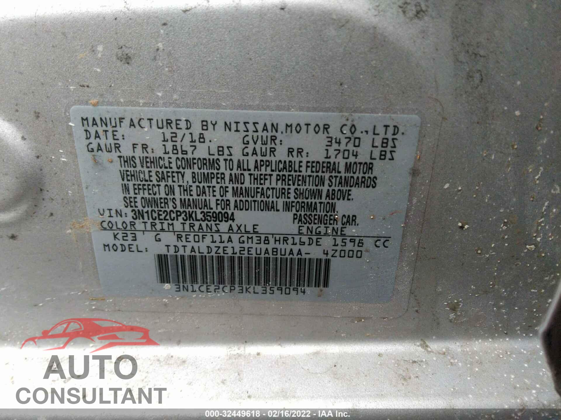 NISSAN VERSA NOTE 2019 - 3N1CE2CP3KL359094