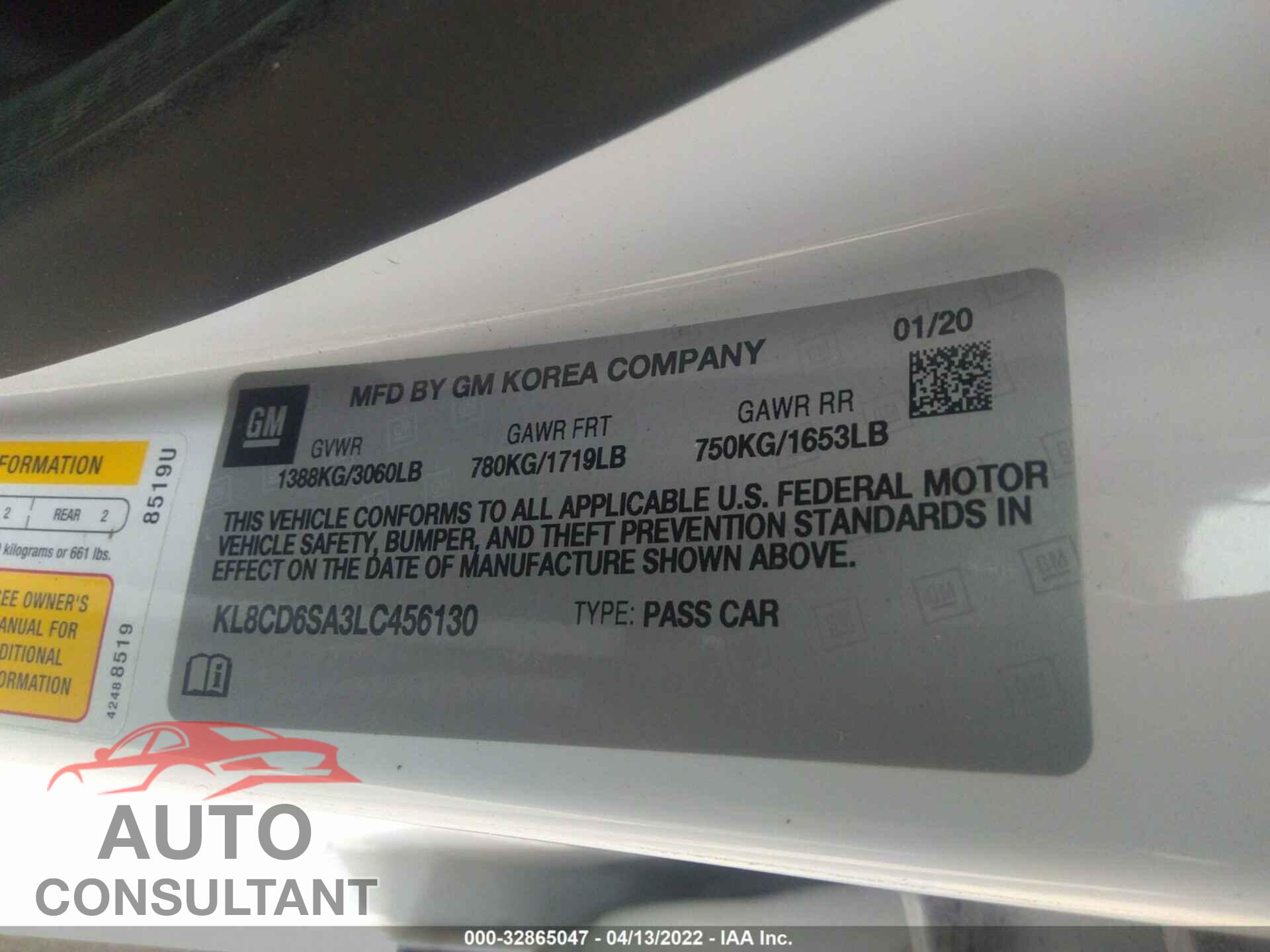 CHEVROLET SPARK 2020 - KL8CD6SA3LC456130