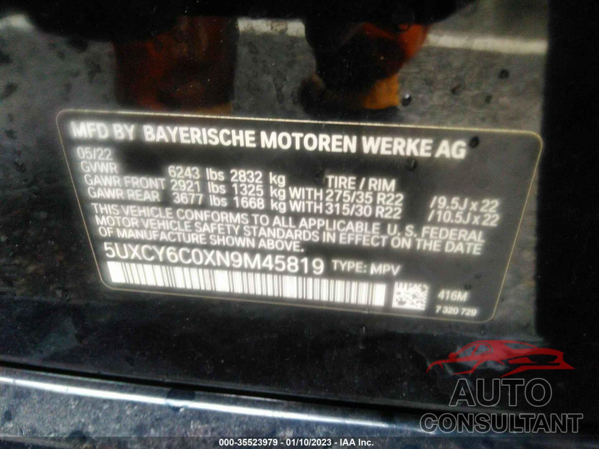 BMW X6 2022 - 5UXCY6C0XN9M45819