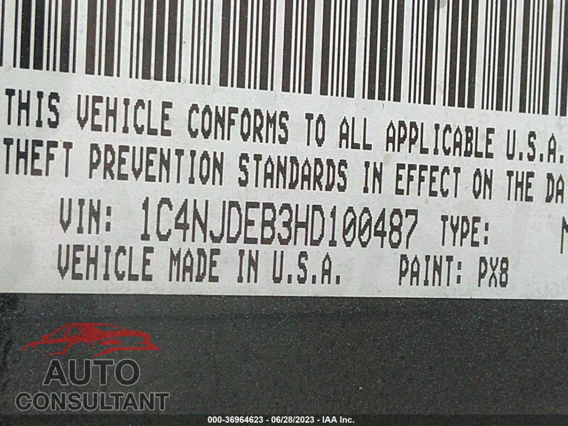 JEEP COMPASS 2017 - 1C4NJDEB3HD100487