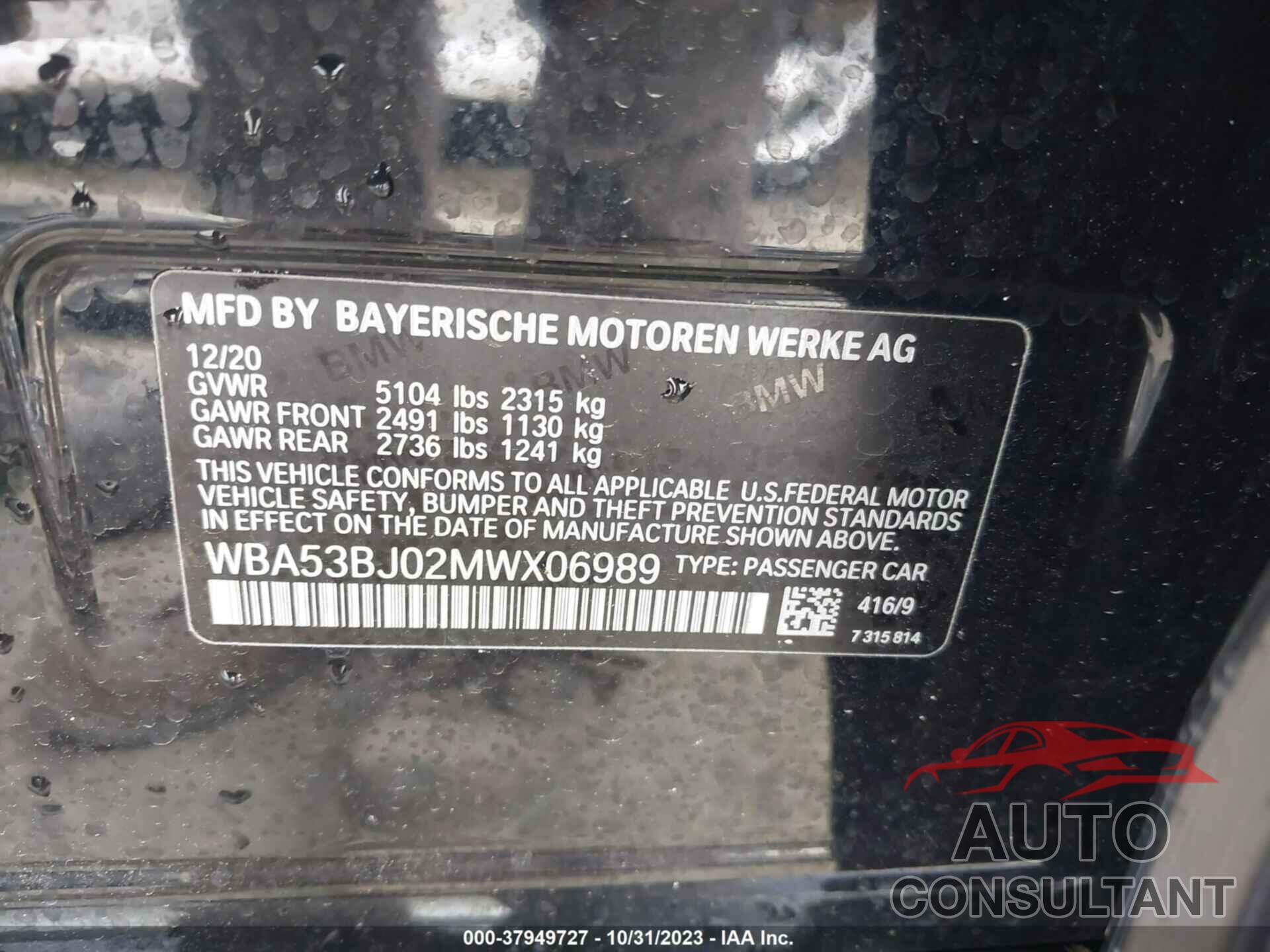 BMW 5 SERIES 2021 - WBA53BJ02MWX06989