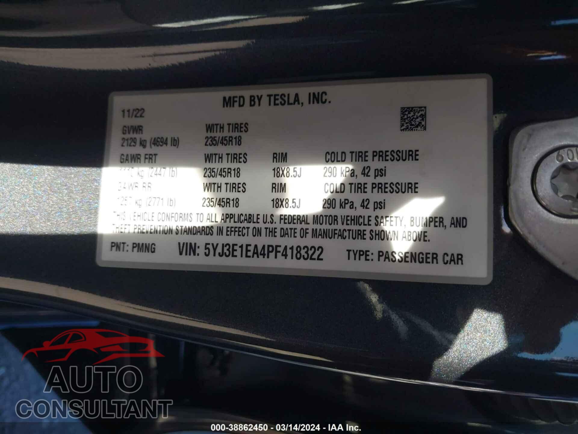 TESLA MODEL 3 2023 - 5YJ3E1EA4PF418322