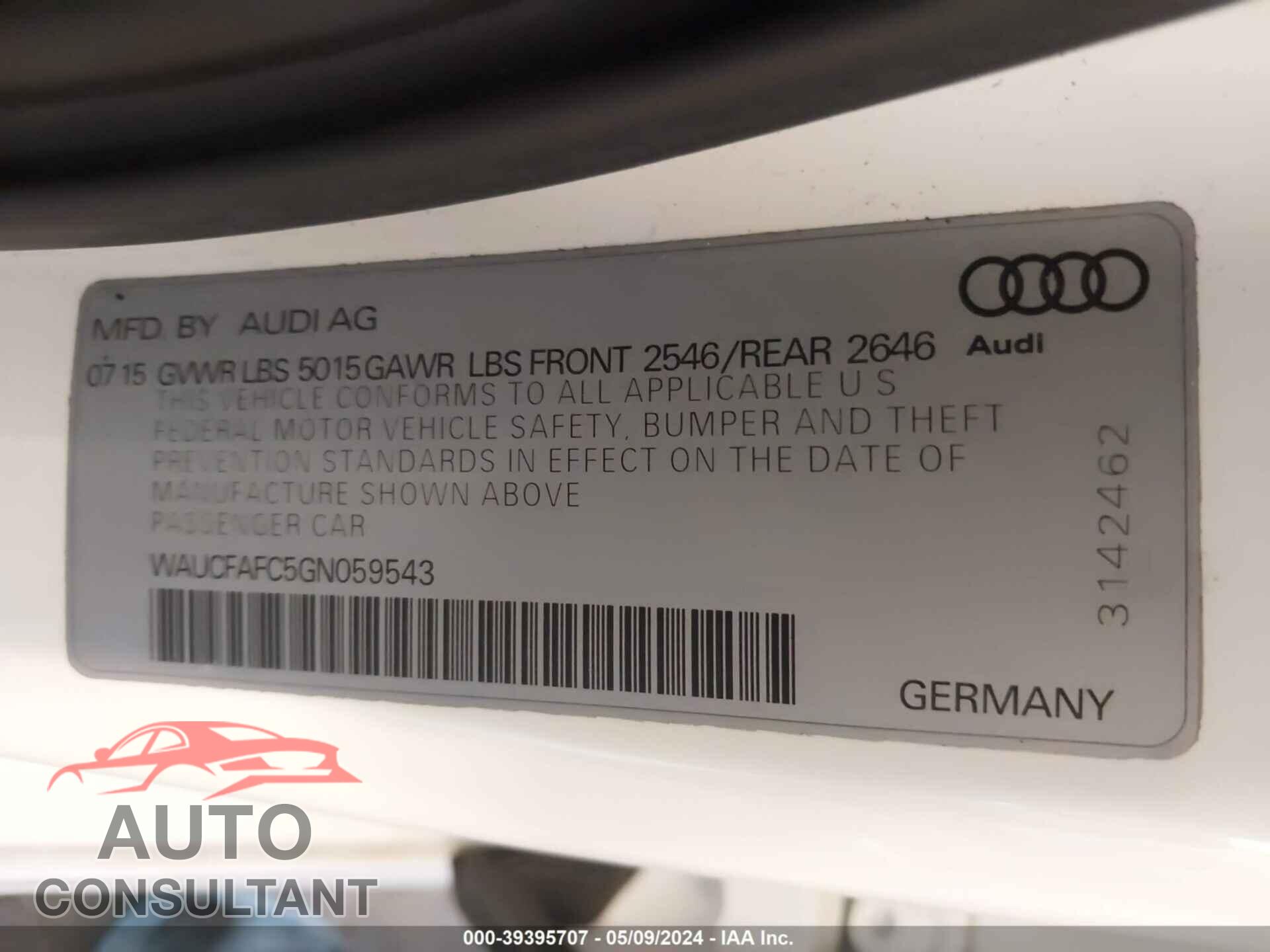 AUDI A6 2016 - WAUCFAFC5GN059543