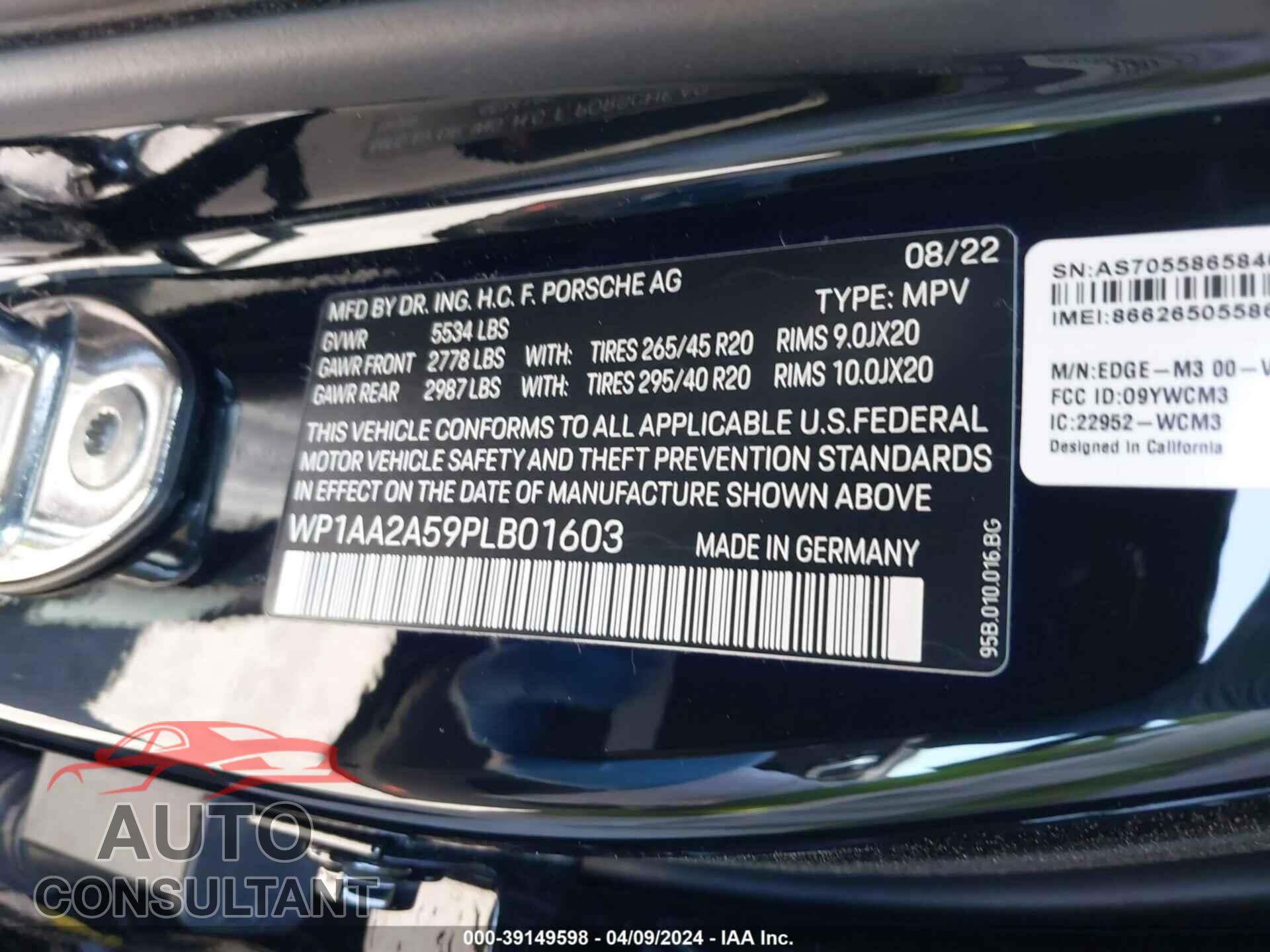 PORSCHE MACAN 2023 - WP1AA2A59PLB01603