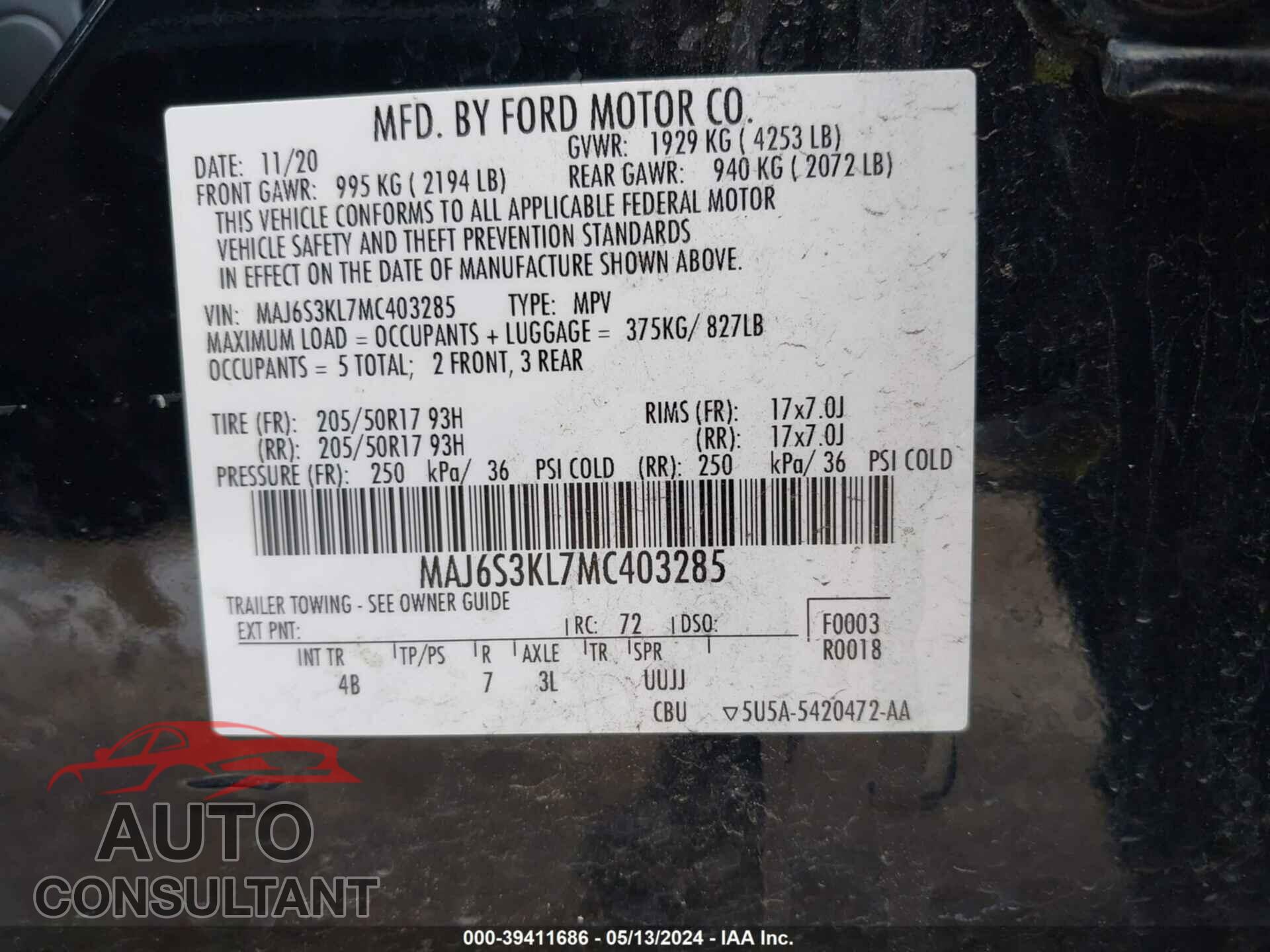FORD ECOSPORT 2021 - MAJ6S3KL7MC403285