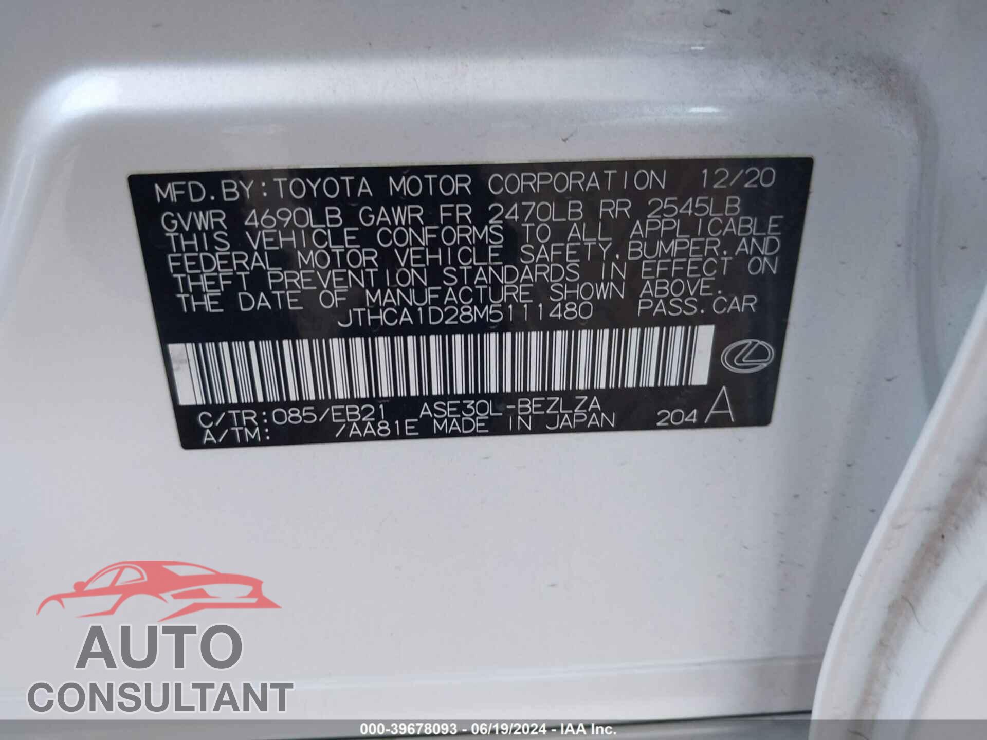 LEXUS IS 300 2021 - JTHCA1D28M5111480