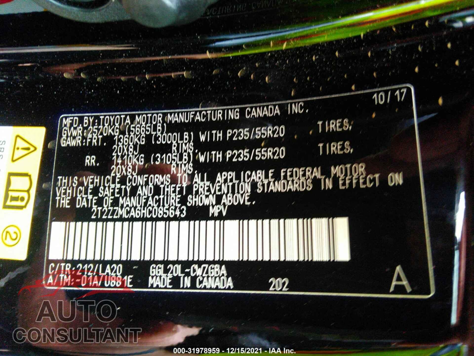LEXUS RX 2017 - 2T2ZZMCA6HC085643