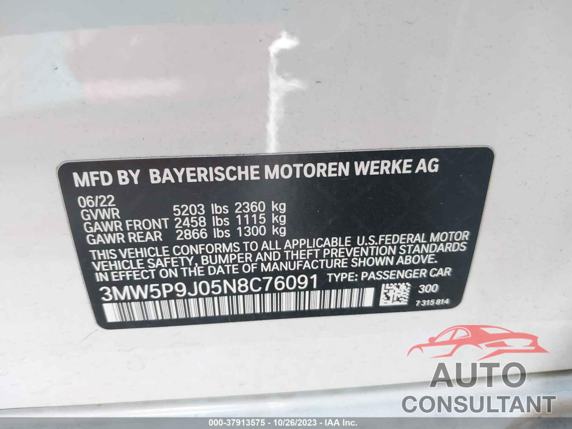 BMW 3 SERIES 2022 - 3MW5P9J05N8C76091