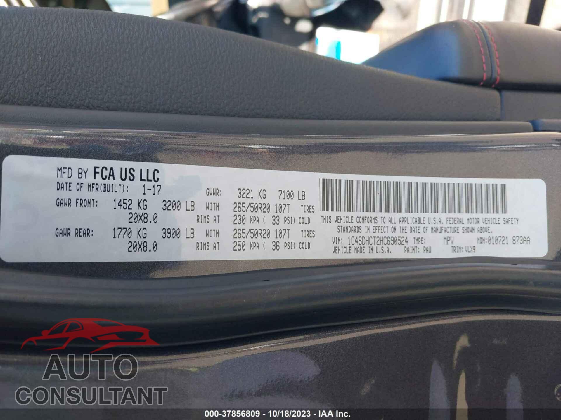 DODGE DURANGO 2017 - 1C4SDHCT2HC690524