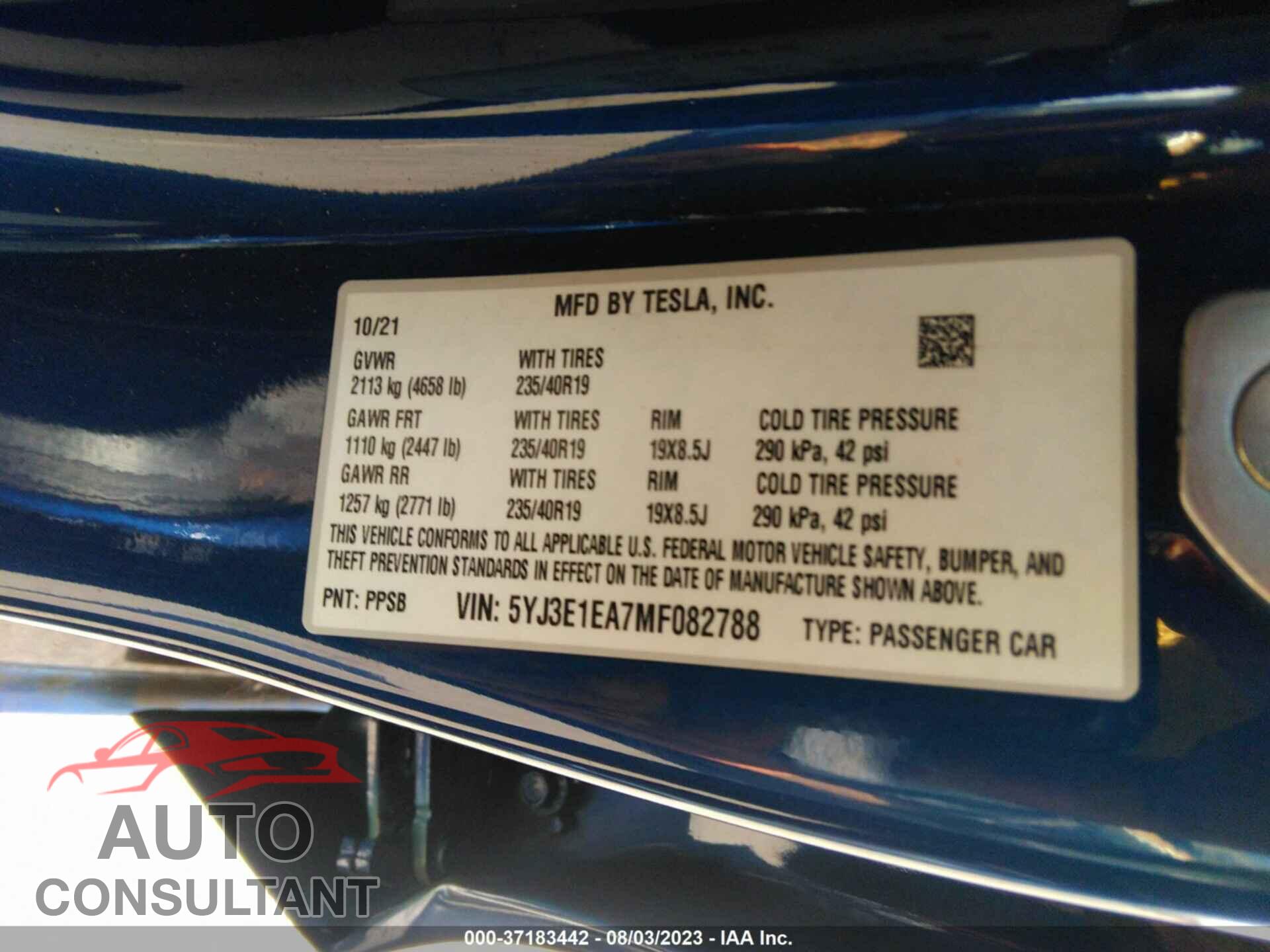 TESLA MODEL 3 2021 - 5YJ3E1EA7MF082788