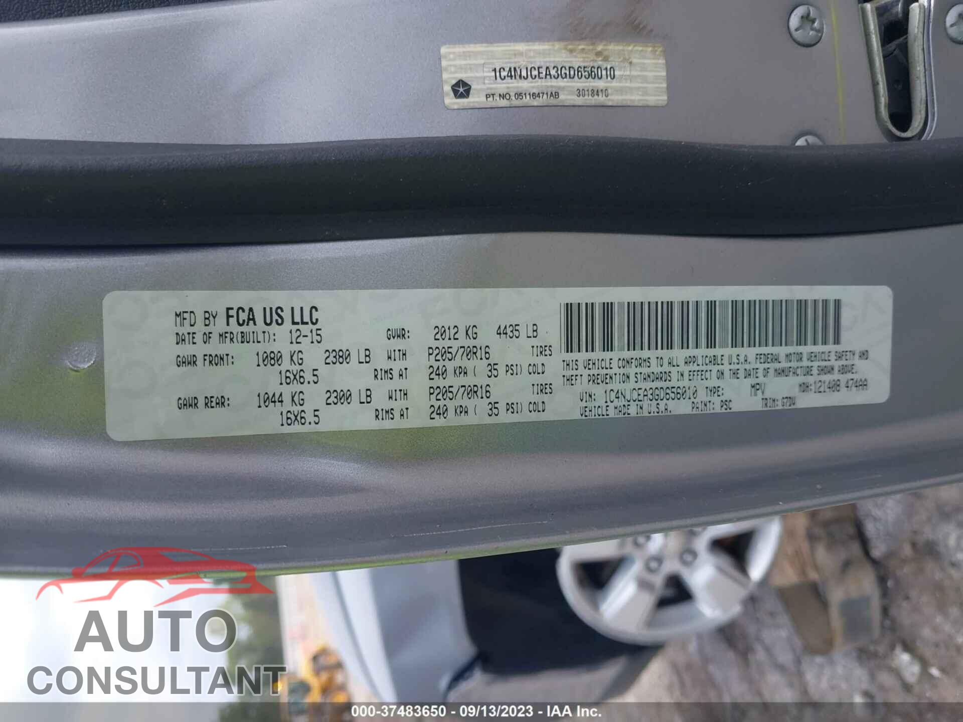 JEEP COMPASS 2016 - 1C4NJCEA3GD656010