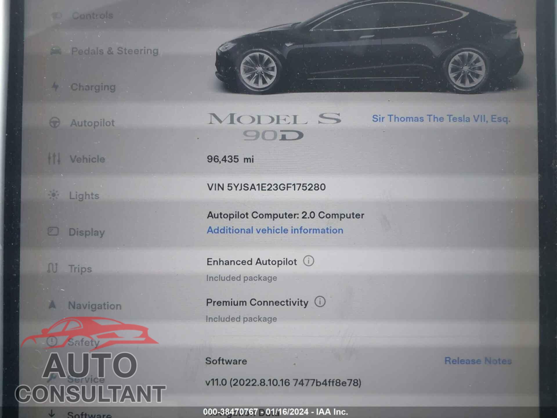 TESLA MODEL S 2016 - 5YJSA1E23GF175280