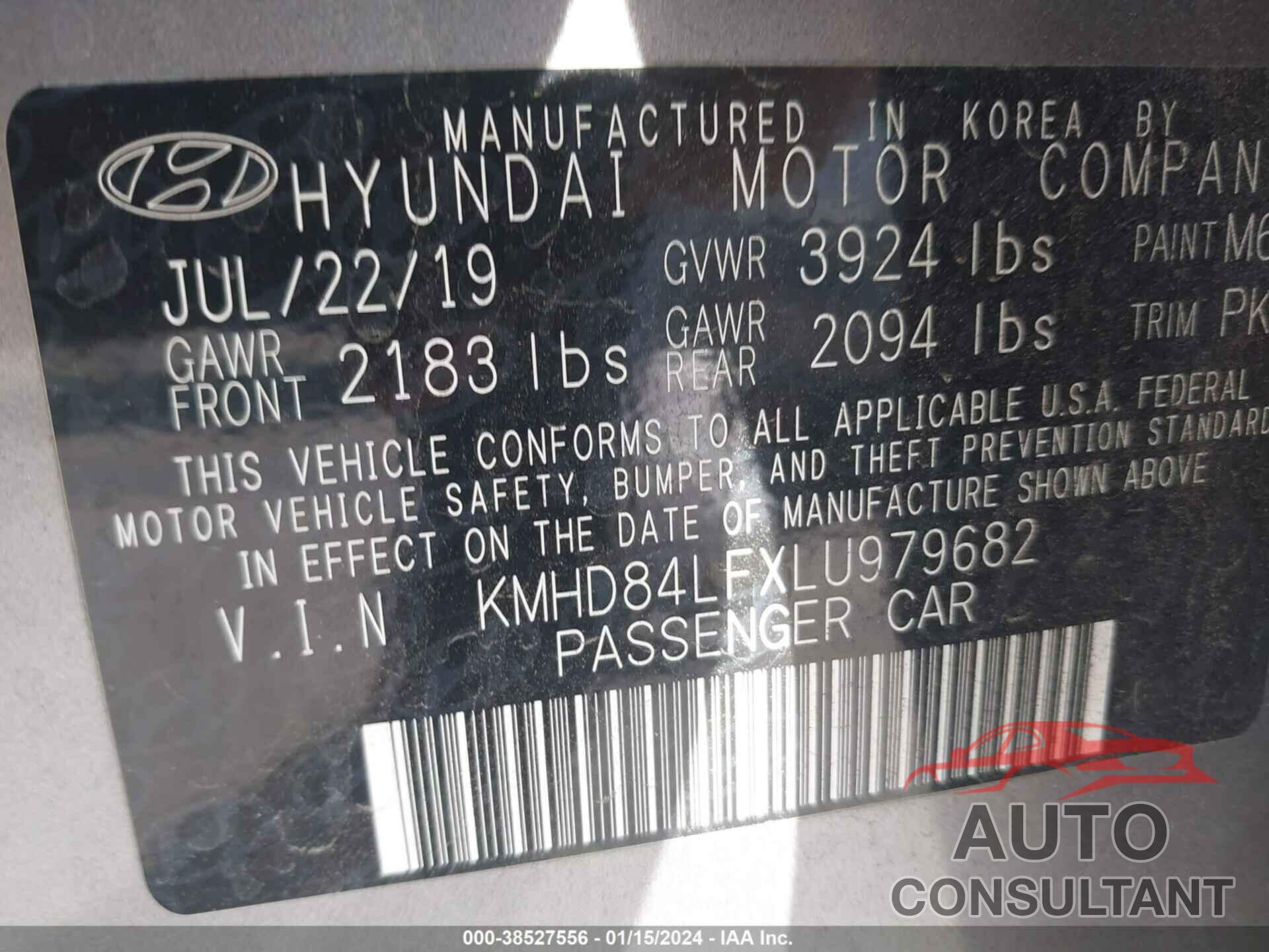 HYUNDAI ELANTRA 2020 - KMHD84LFXLU979682