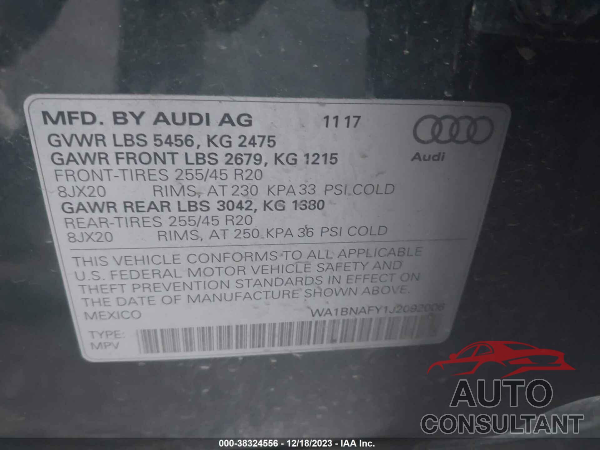 AUDI Q5 2018 - WA1BNAFY1J2092006