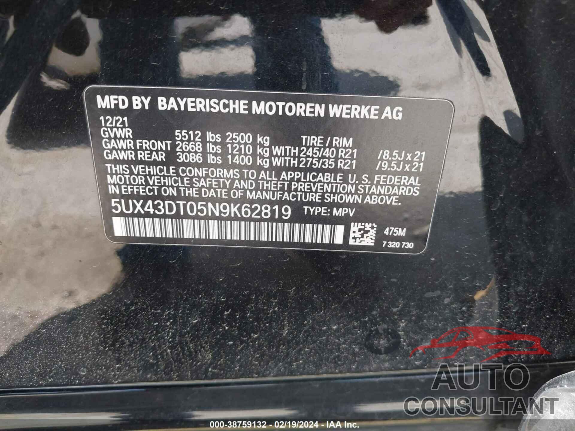 BMW X4 2022 - 5UX43DT05N9K62819