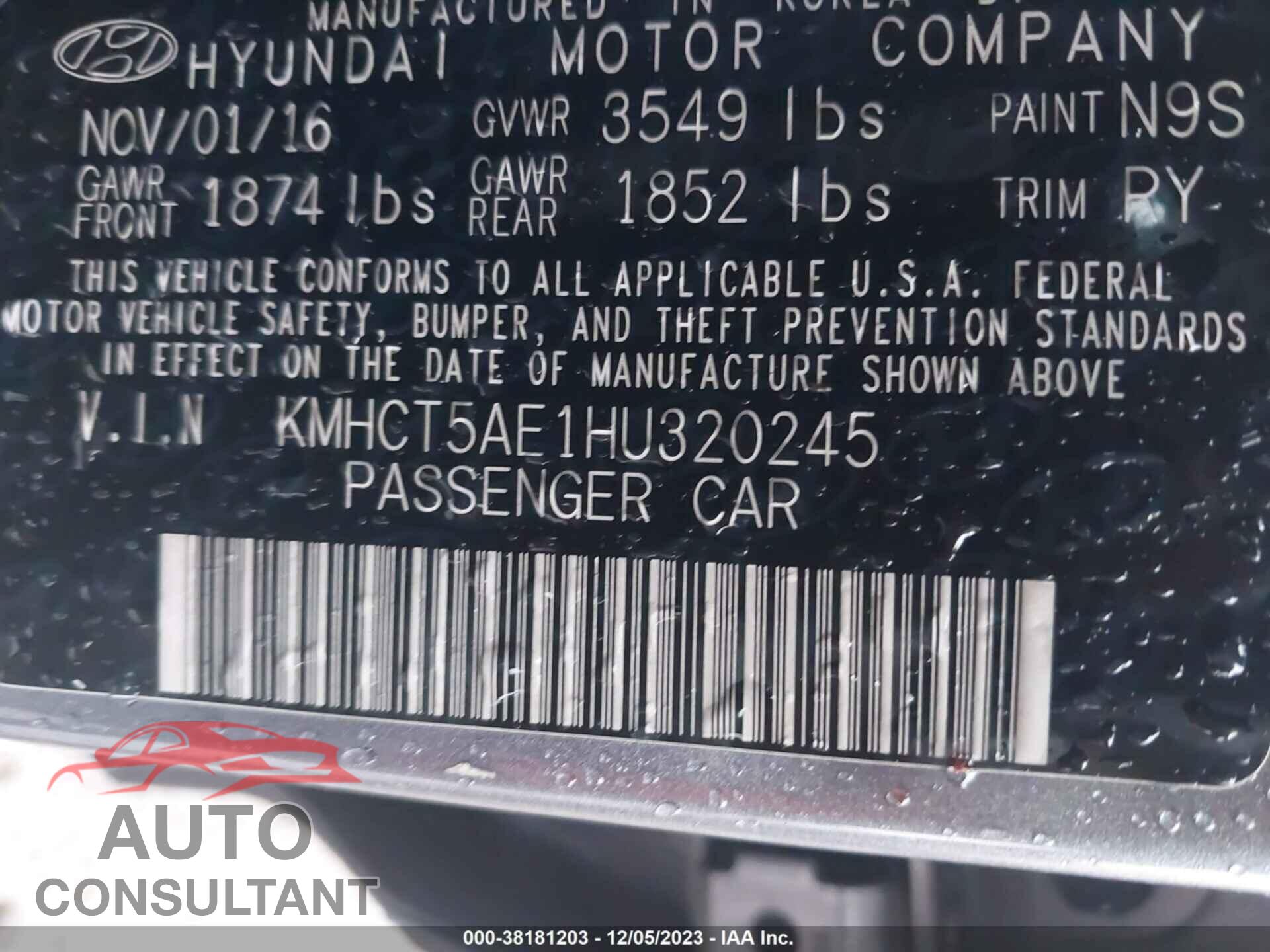 HYUNDAI ACCENT 2017 - KMHCT5AE1HU320245