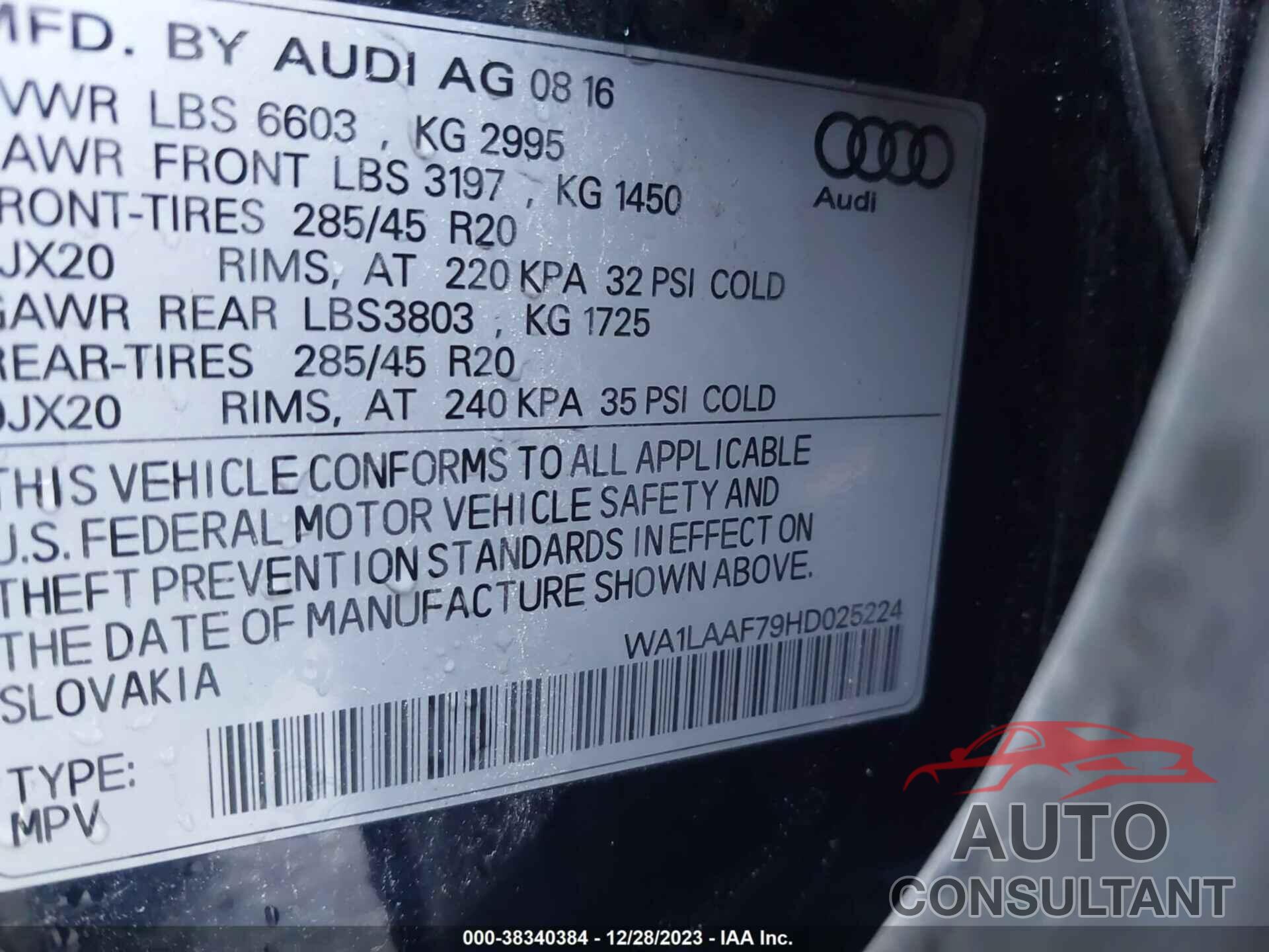 AUDI Q7 2017 - WA1LAAF79HD025224