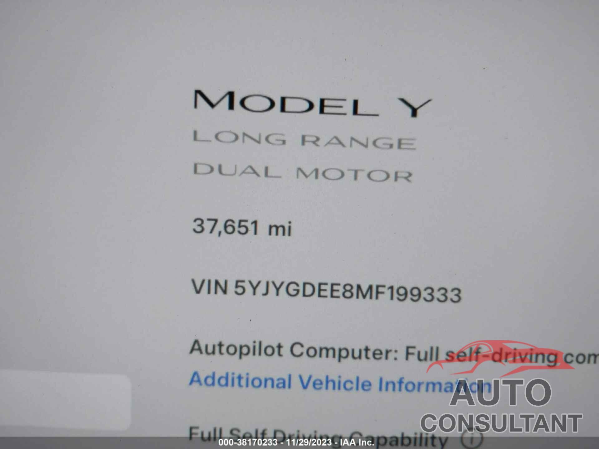 TESLA MODEL Y 2021 - 5YJYGDEE8MF199333