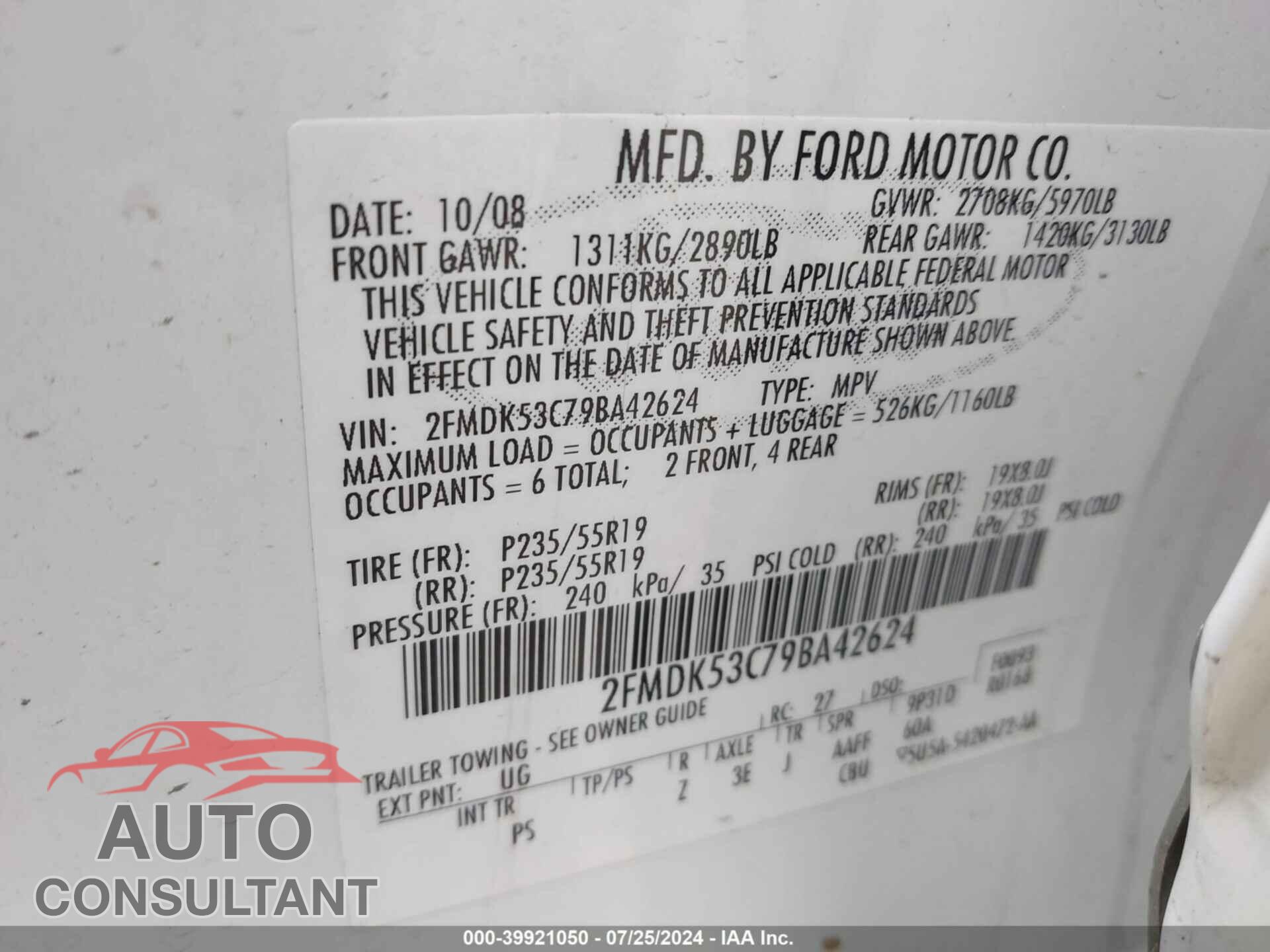 FORD FLEX 2009 - 2FMDK53C79BA42624