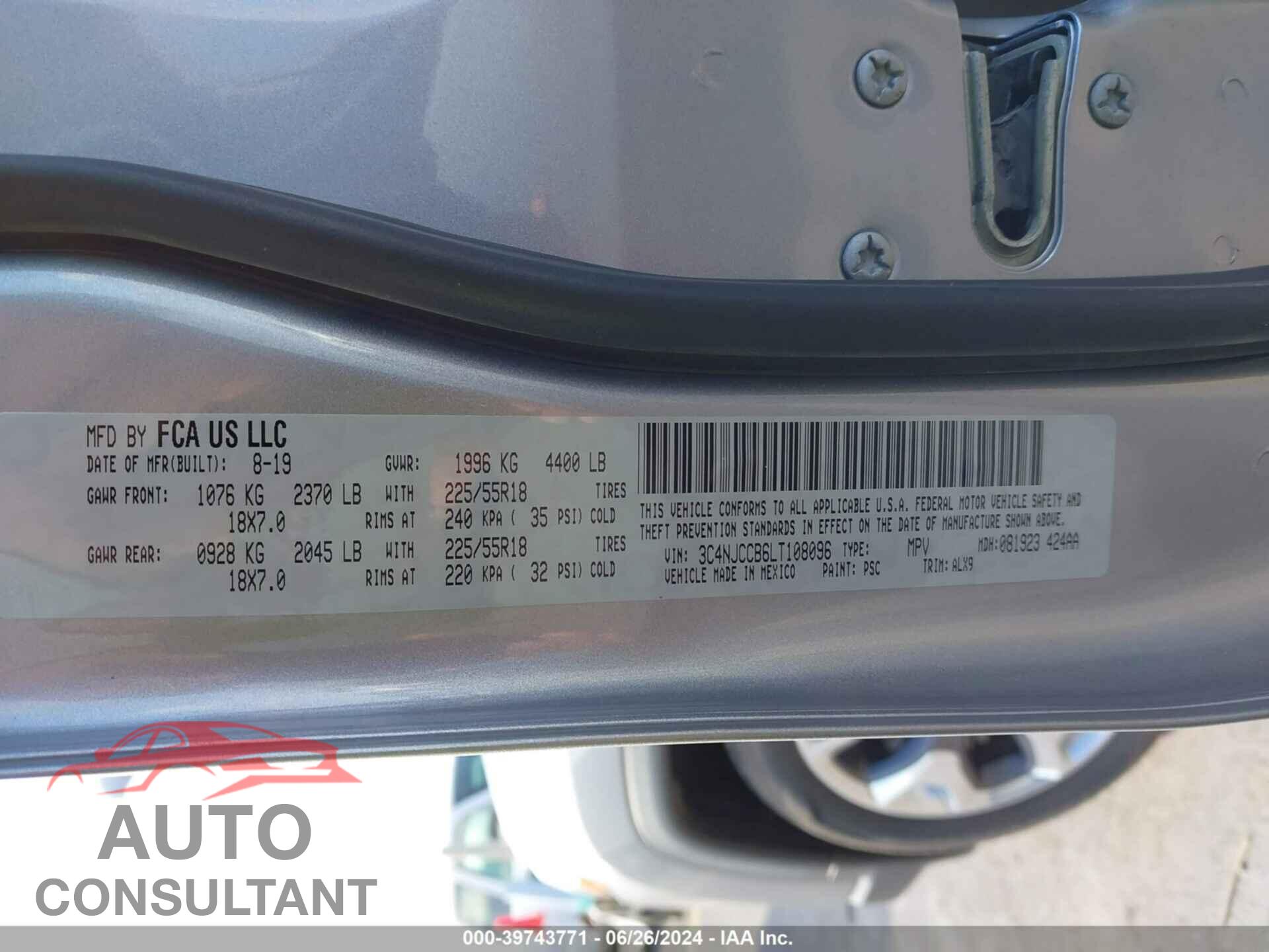 JEEP COMPASS 2020 - 3C4NJCCB6LT108096