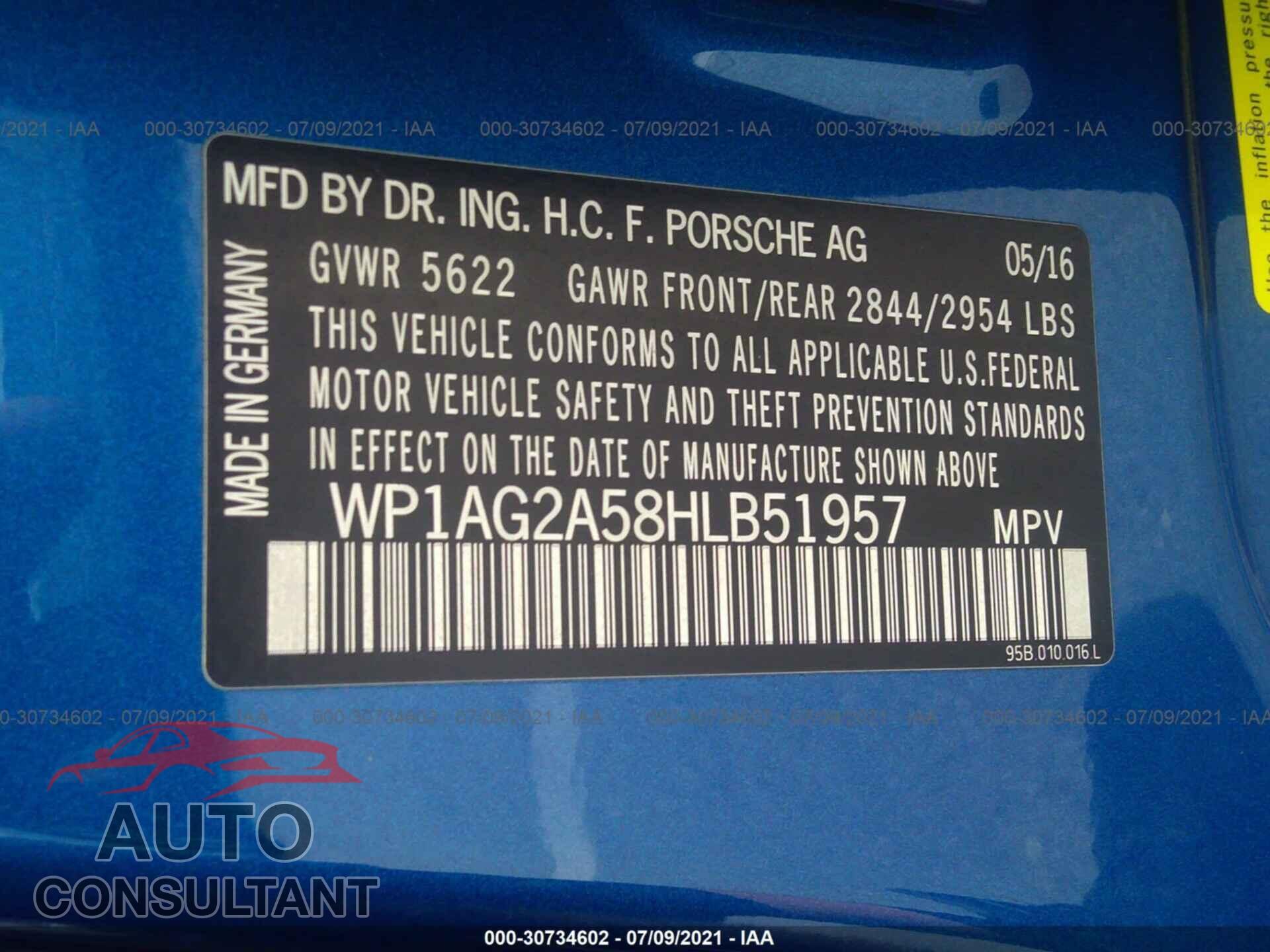 PORSCHE MACAN 2017 - WP1AG2A58HLB51957