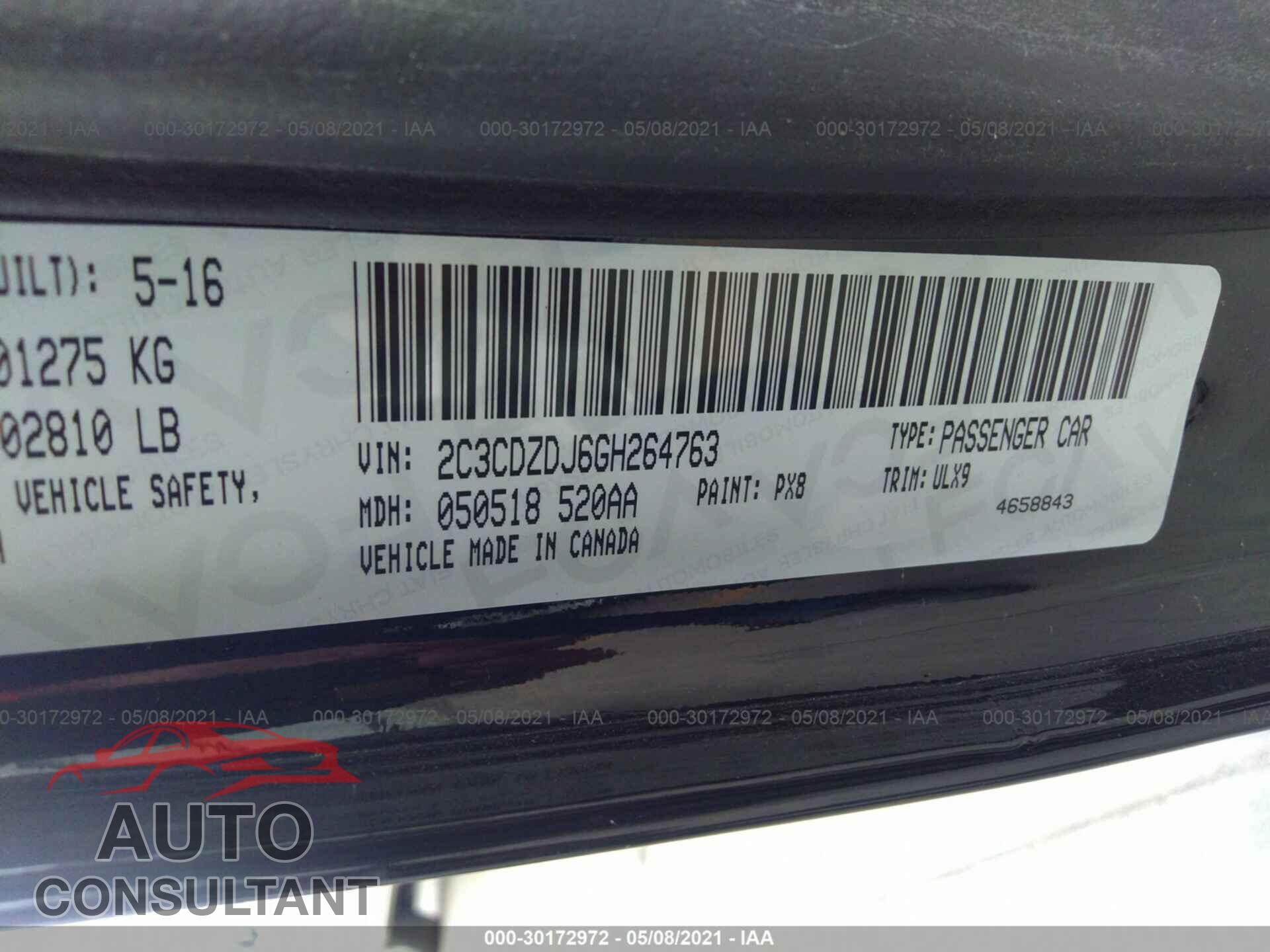 DODGE CHALLENGER 2016 - 2C3CDZDJ6GH264763