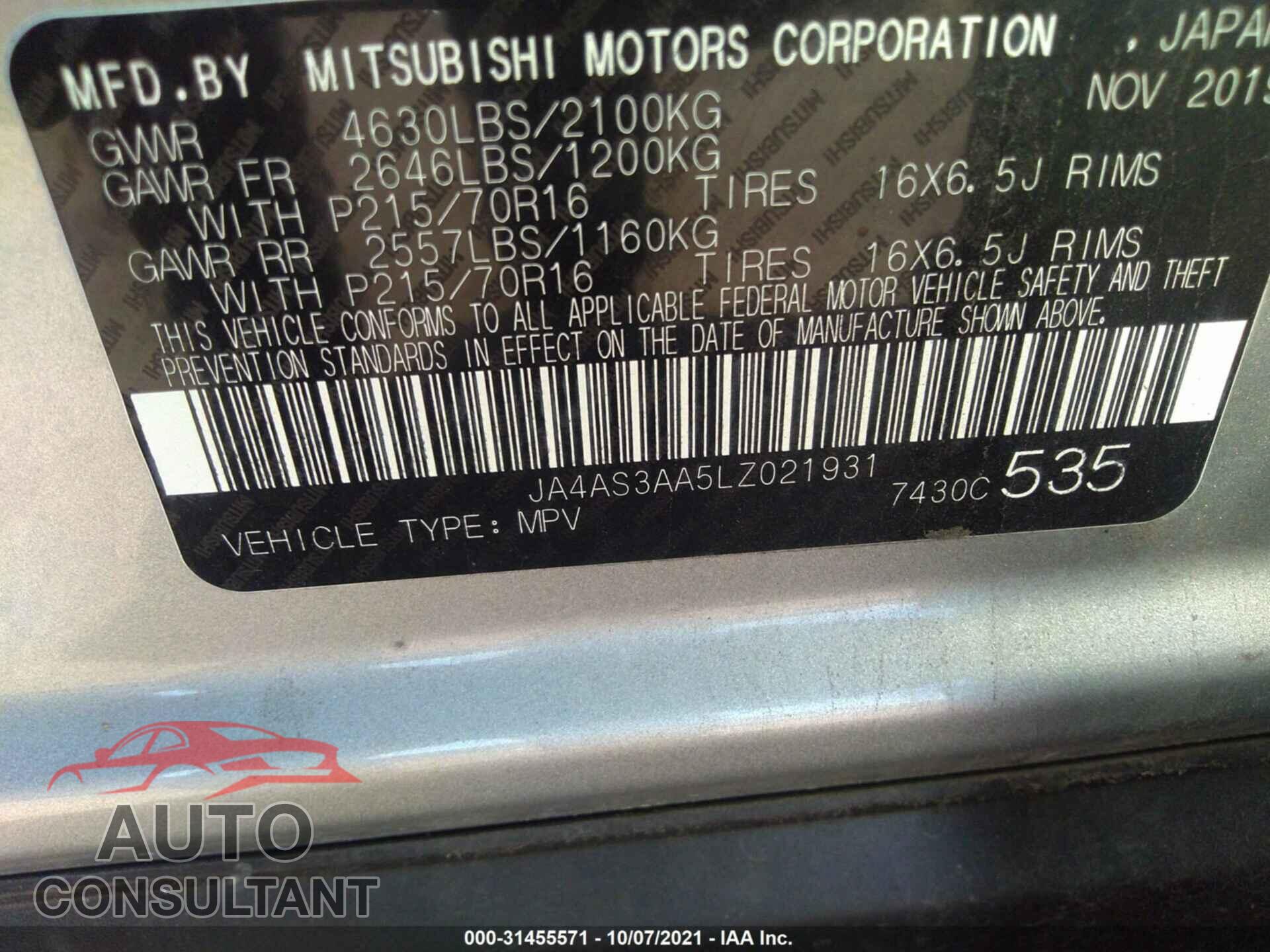 MITSUBISHI ECLIPSE CROSS 2020 - JA4AS3AA5LZ021931