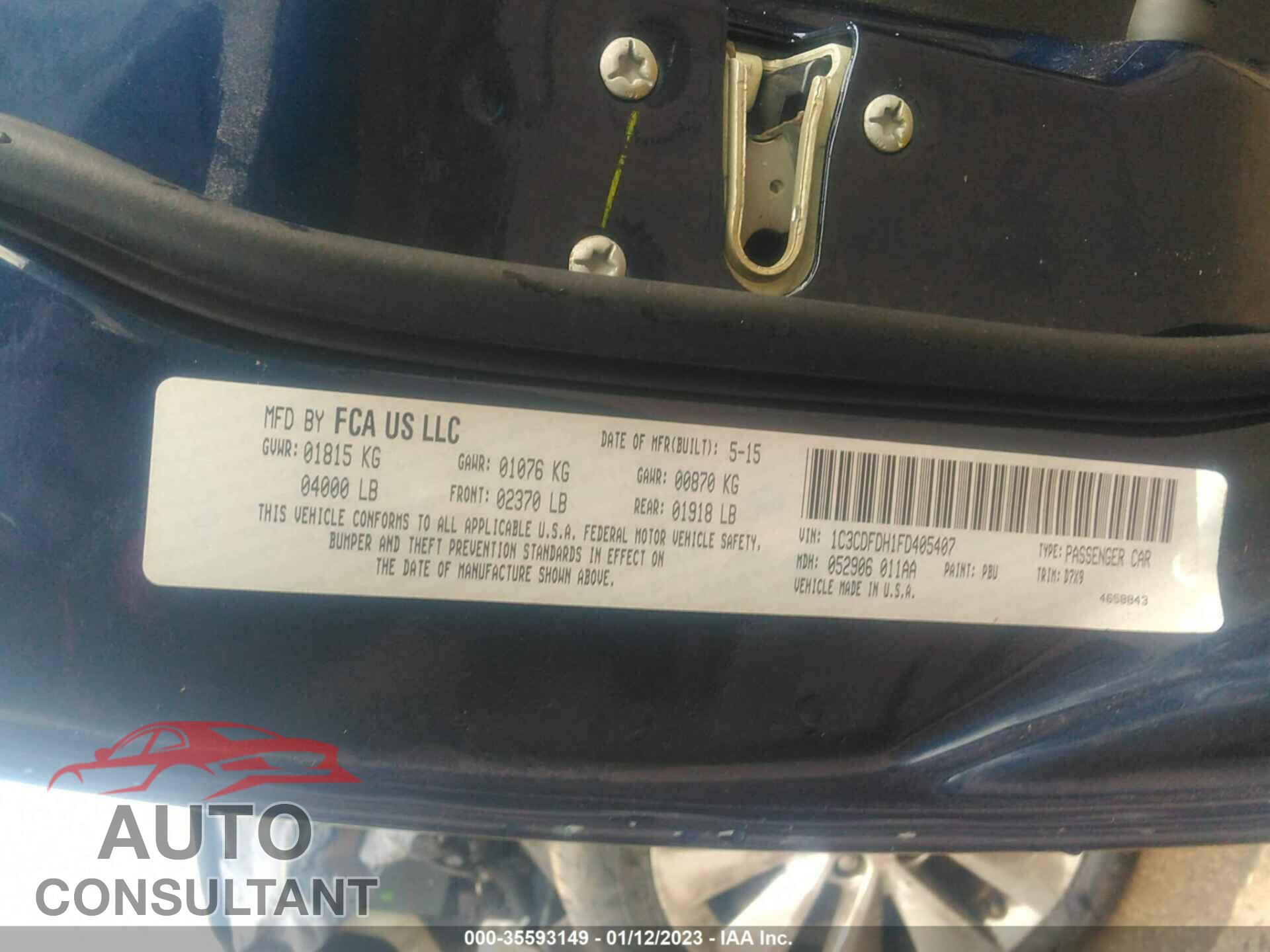 DODGE DART 2015 - 1C3CDFDH1FD405407