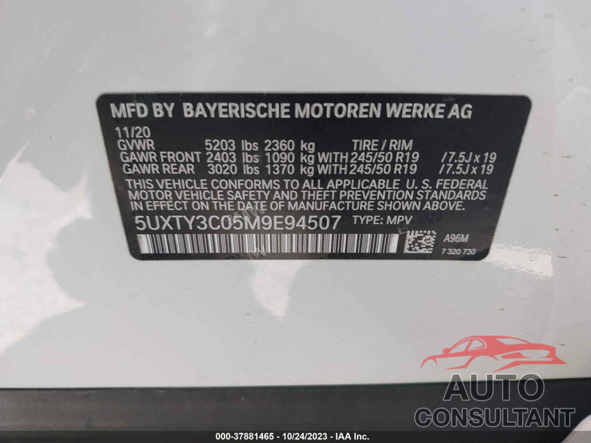 BMW X3 2021 - 5UXTY3C05M9E94507