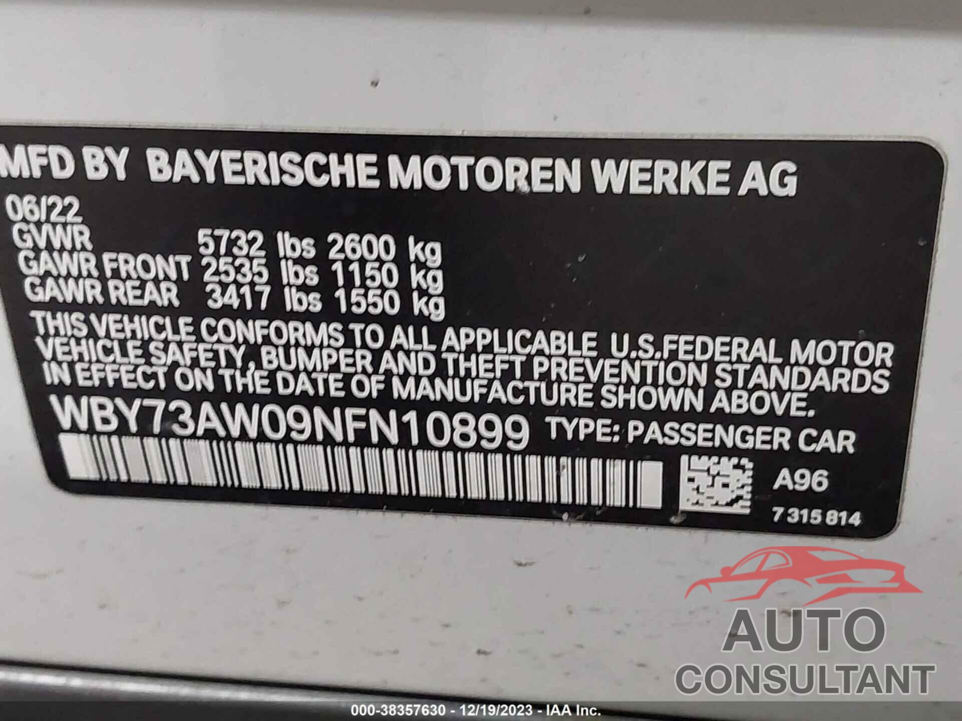 BMW I4 2022 - WBY73AW09NFN10899