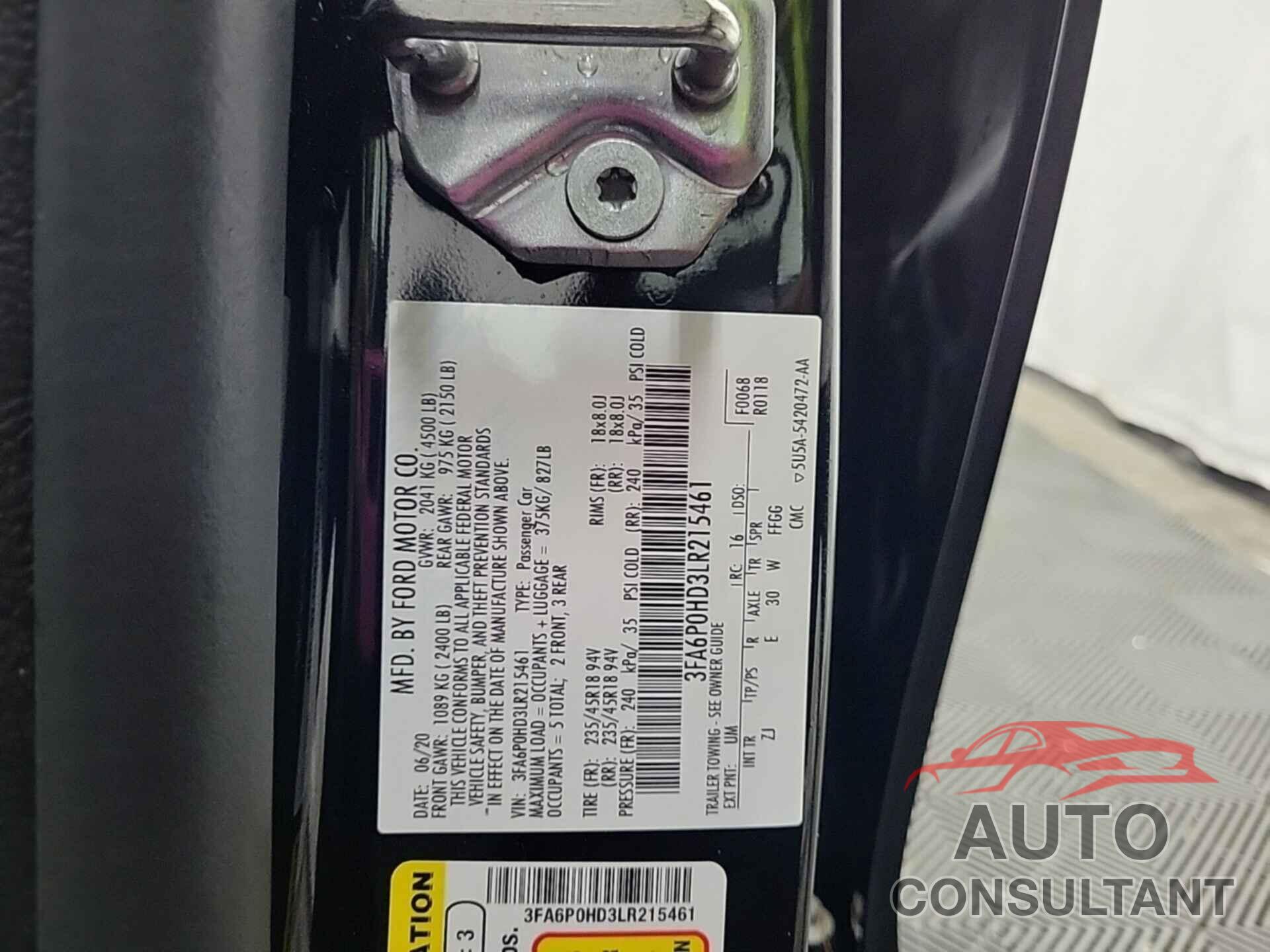 FORD FUSION 2020 - 3FA6P0HD3LR215461