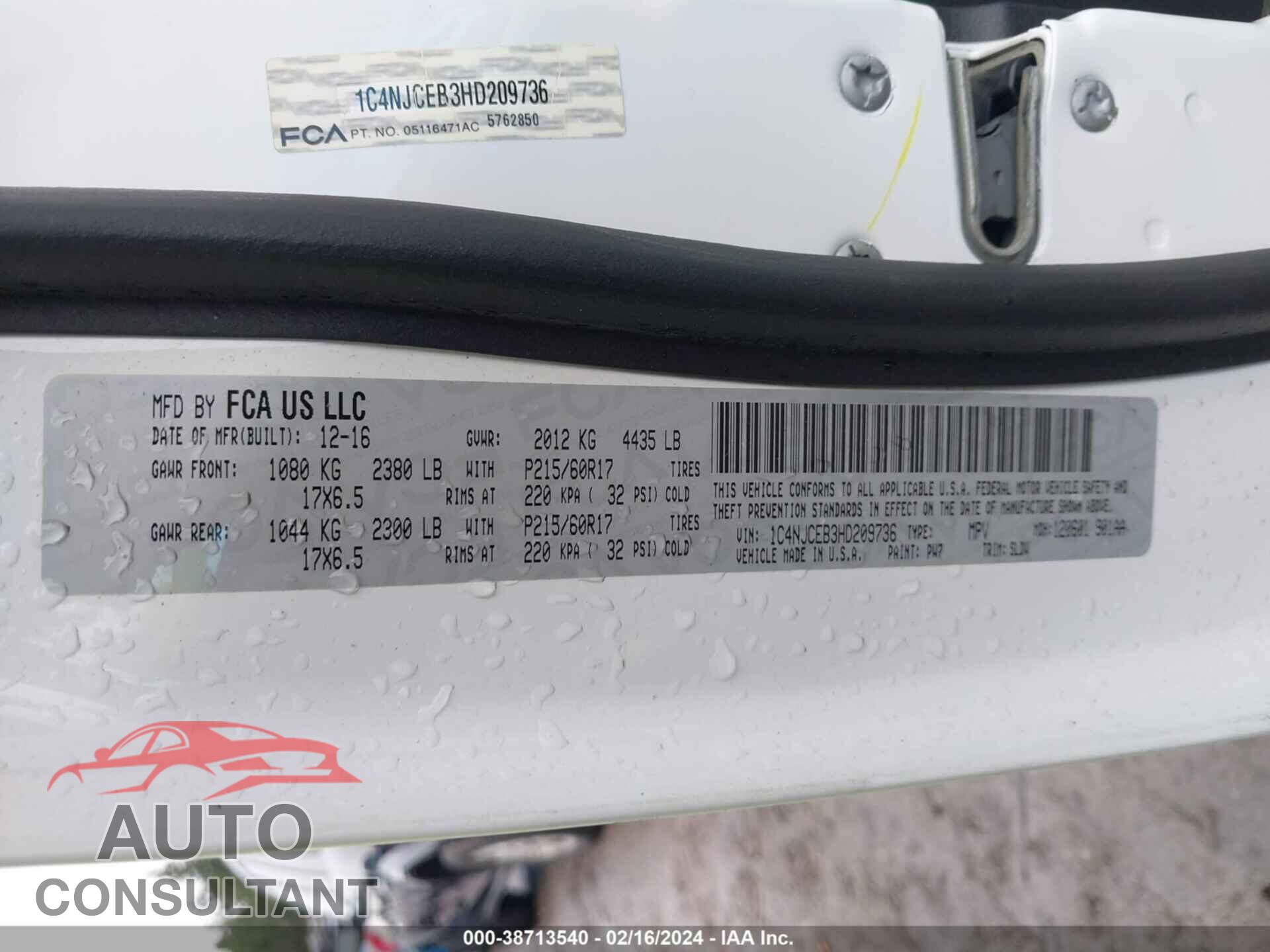 JEEP COMPASS 2017 - 1C4NJCEB3HD209736
