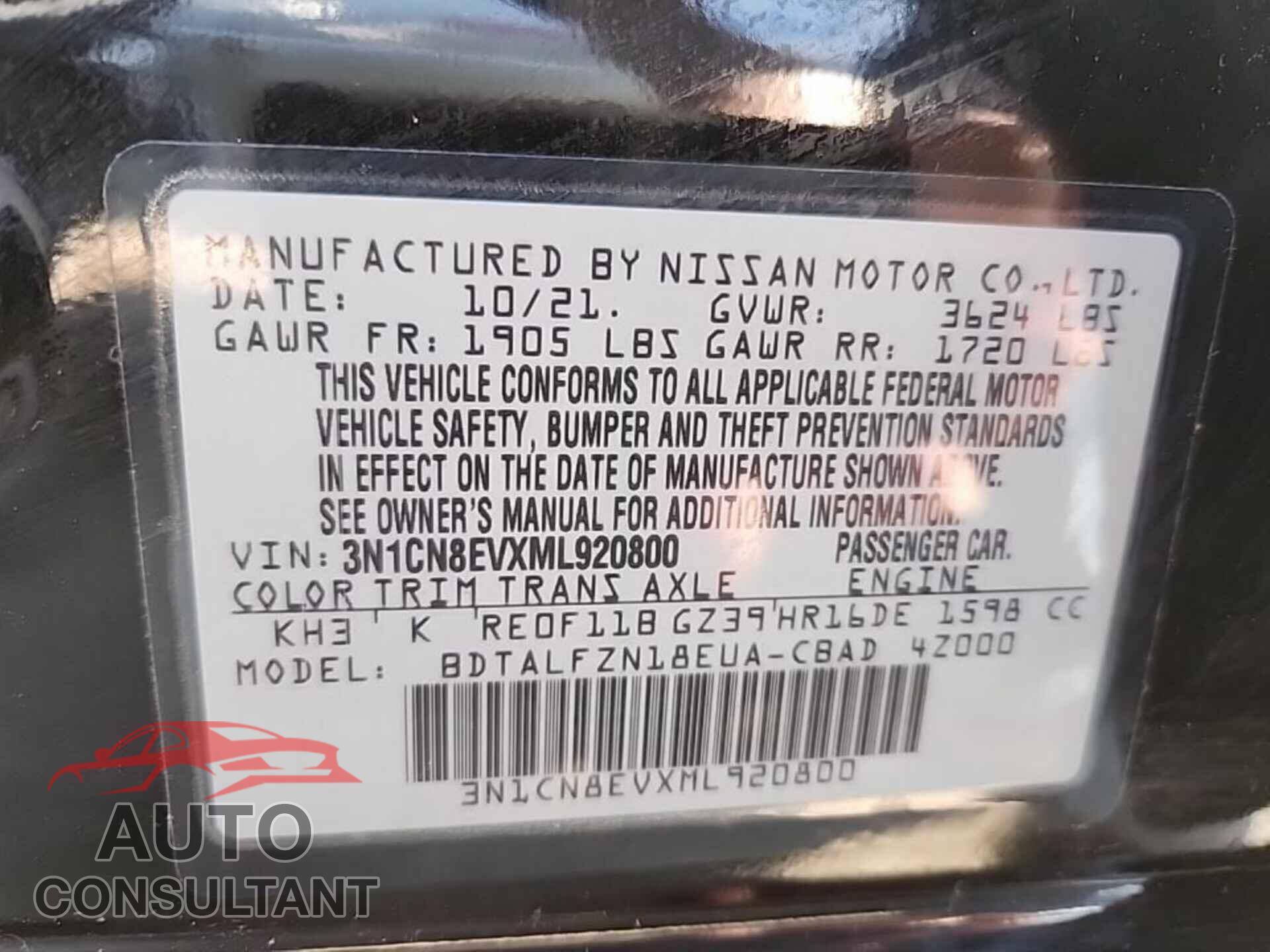 NISSAN VERSA 2021 - 3N1CN8EVXML920800
