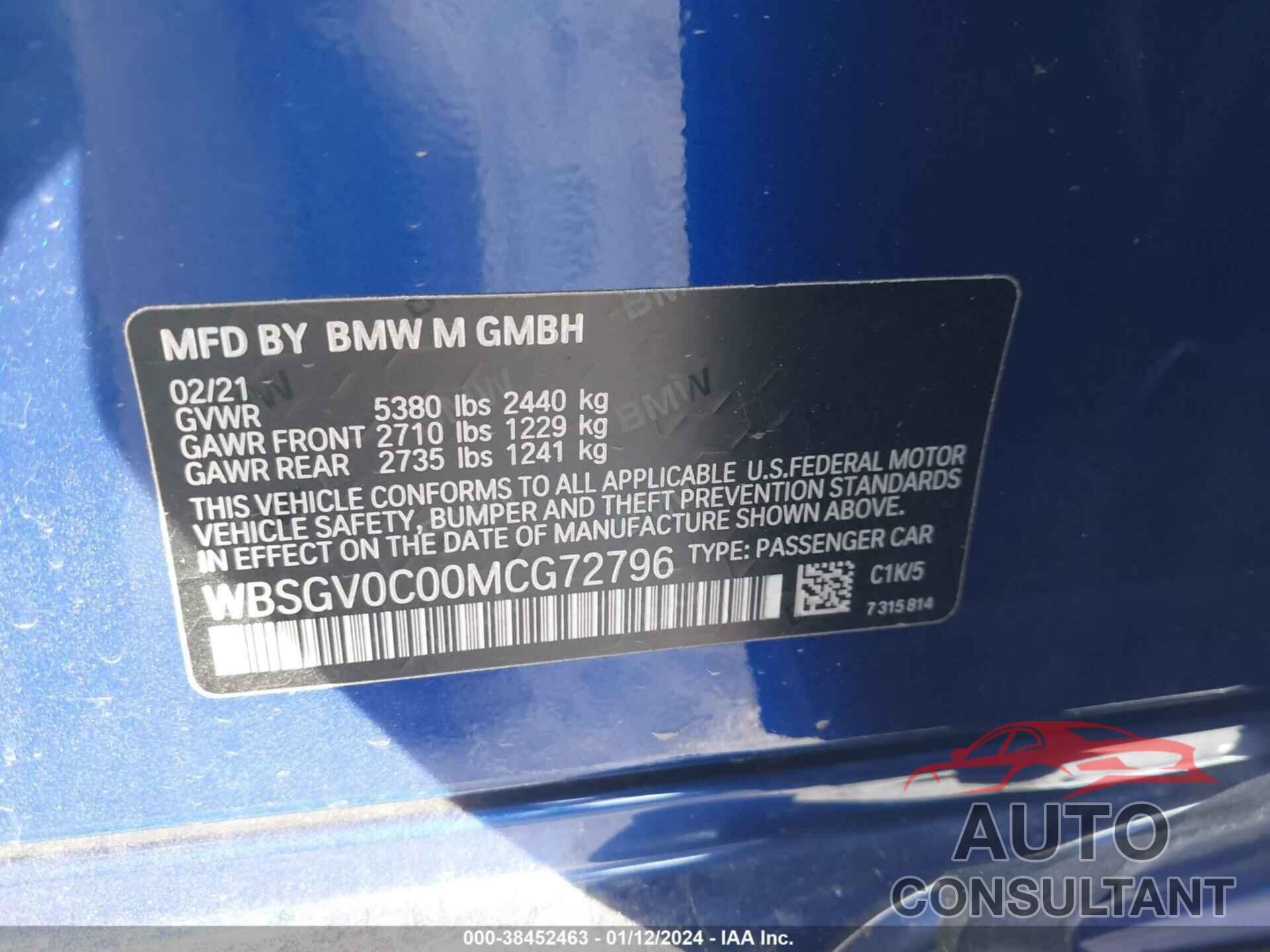 BMW M8 2021 - WBSGV0C00MCG72796
