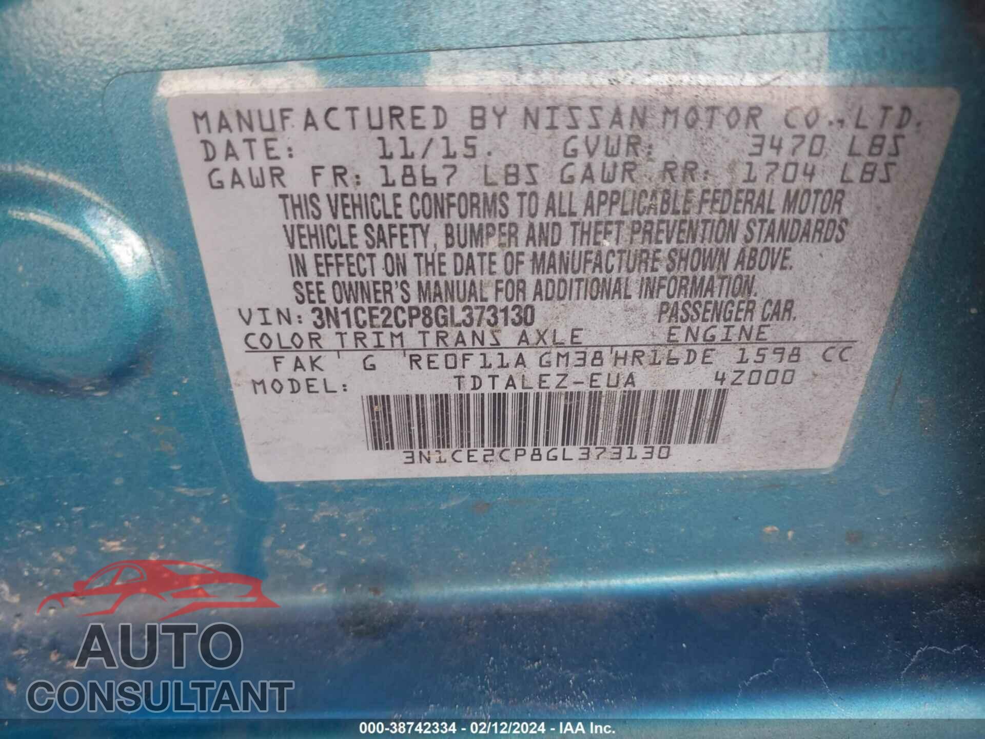 NISSAN VERSA NOTE 2016 - 3N1CE2CP8GL373130