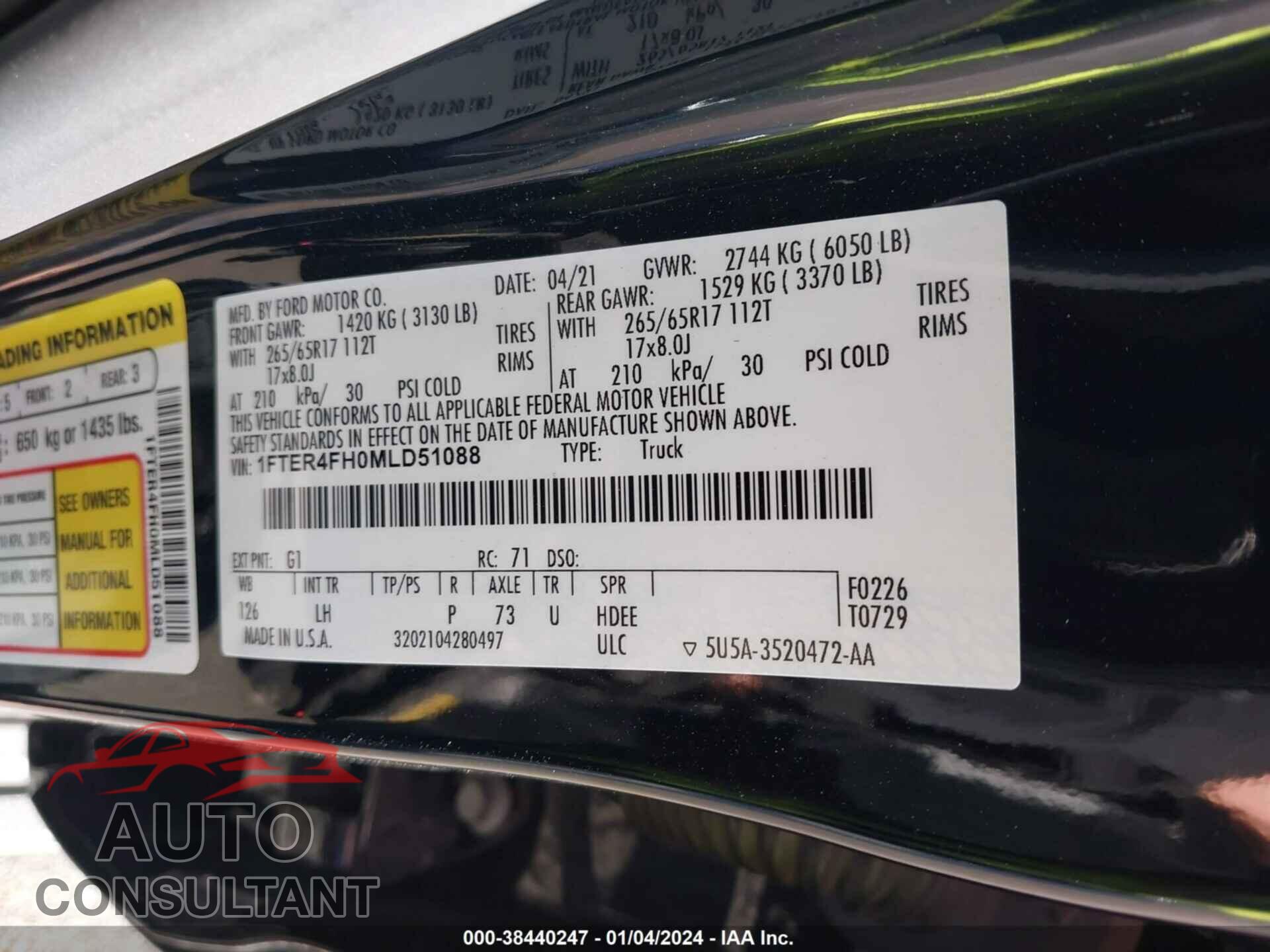 FORD RANGER 2021 - 1FTER4FH0MLD51088