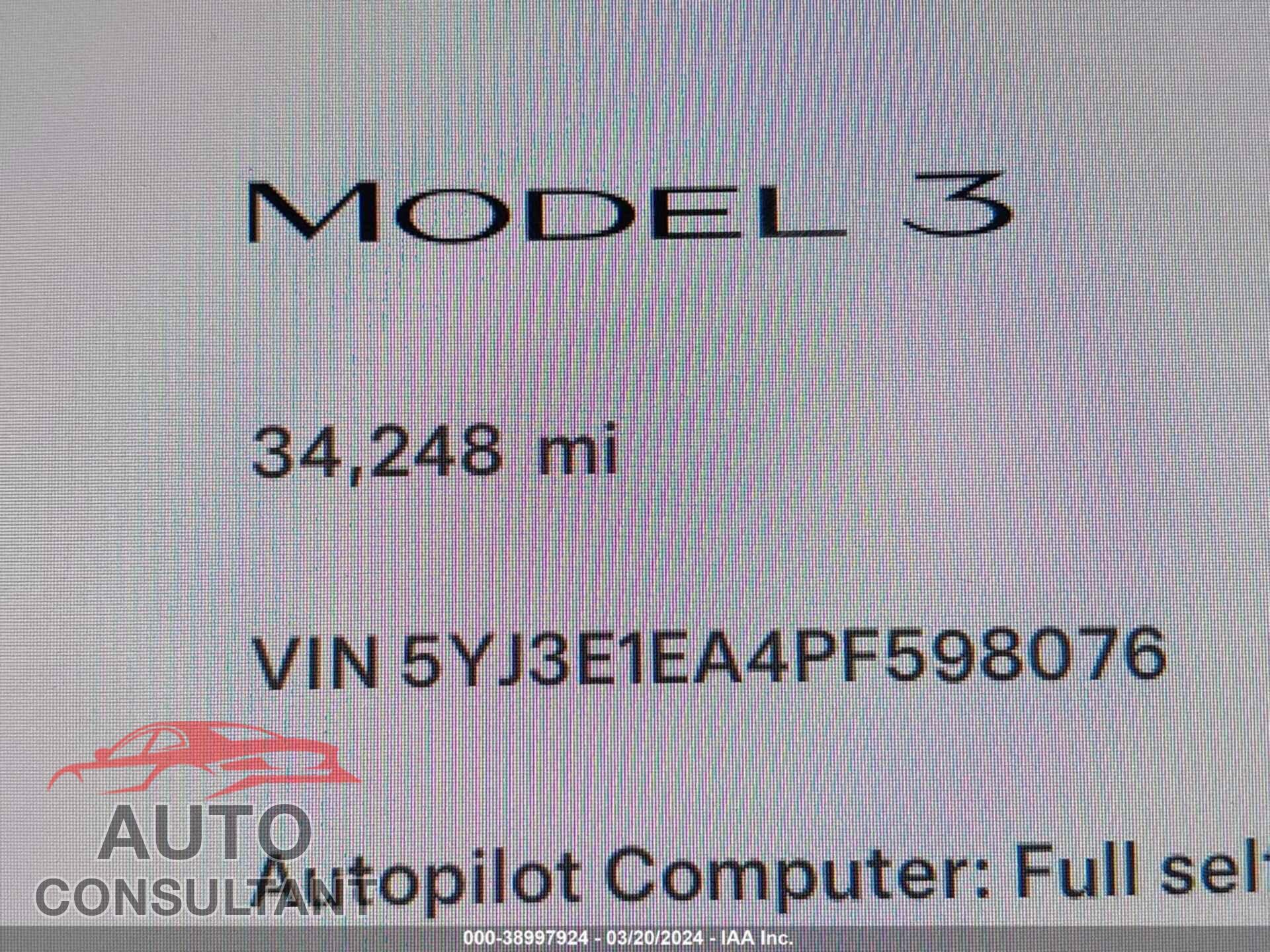 TESLA MODEL 3 2023 - 5YJ3E1EA4PF598076