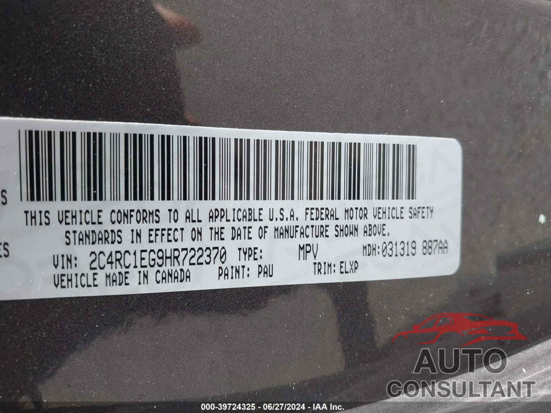 CHRYSLER PACIFICA 2017 - 2C4RC1EG9HR722370