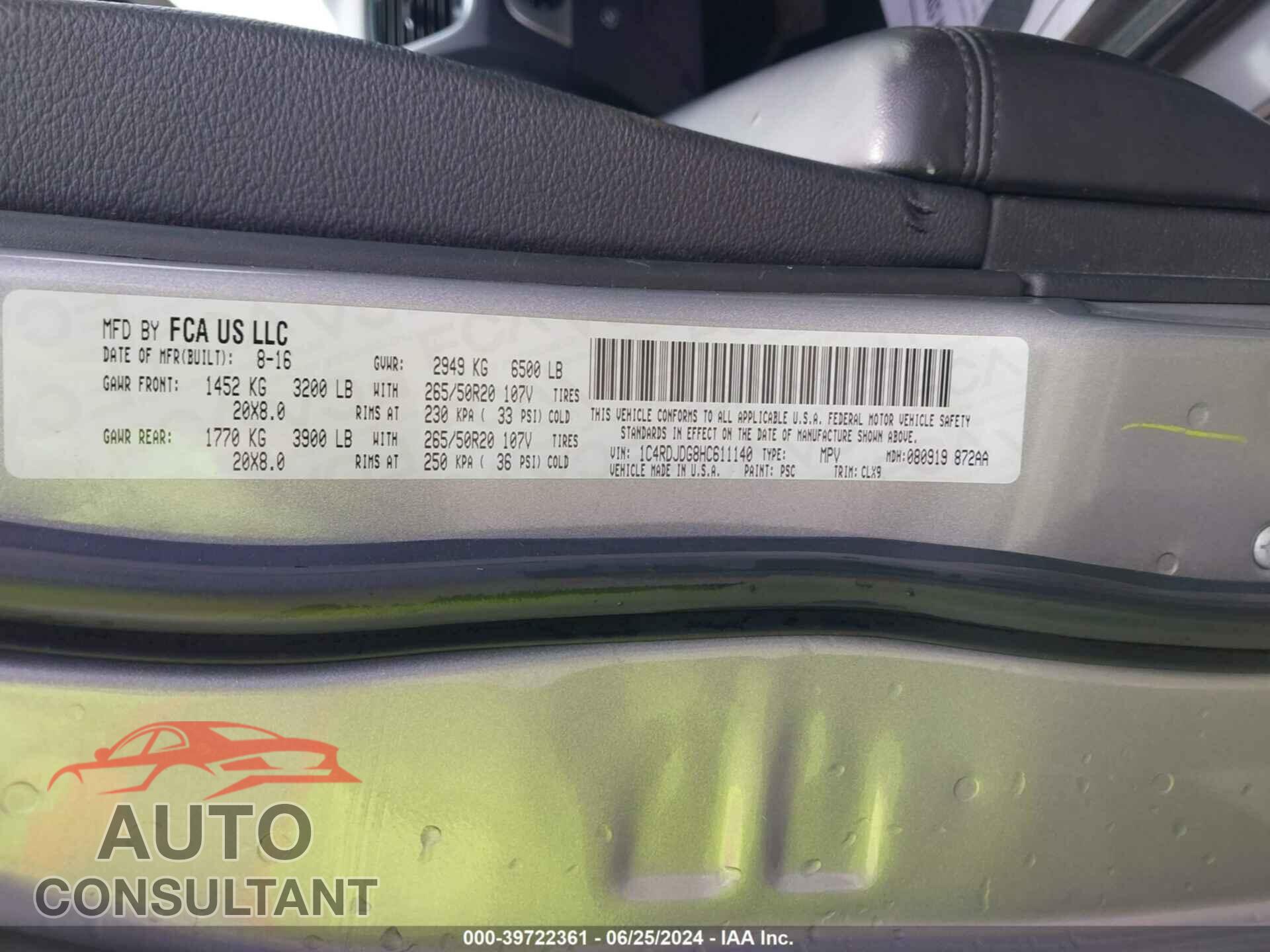DODGE DURANGO 2017 - 1C4RDJDG8HC611140