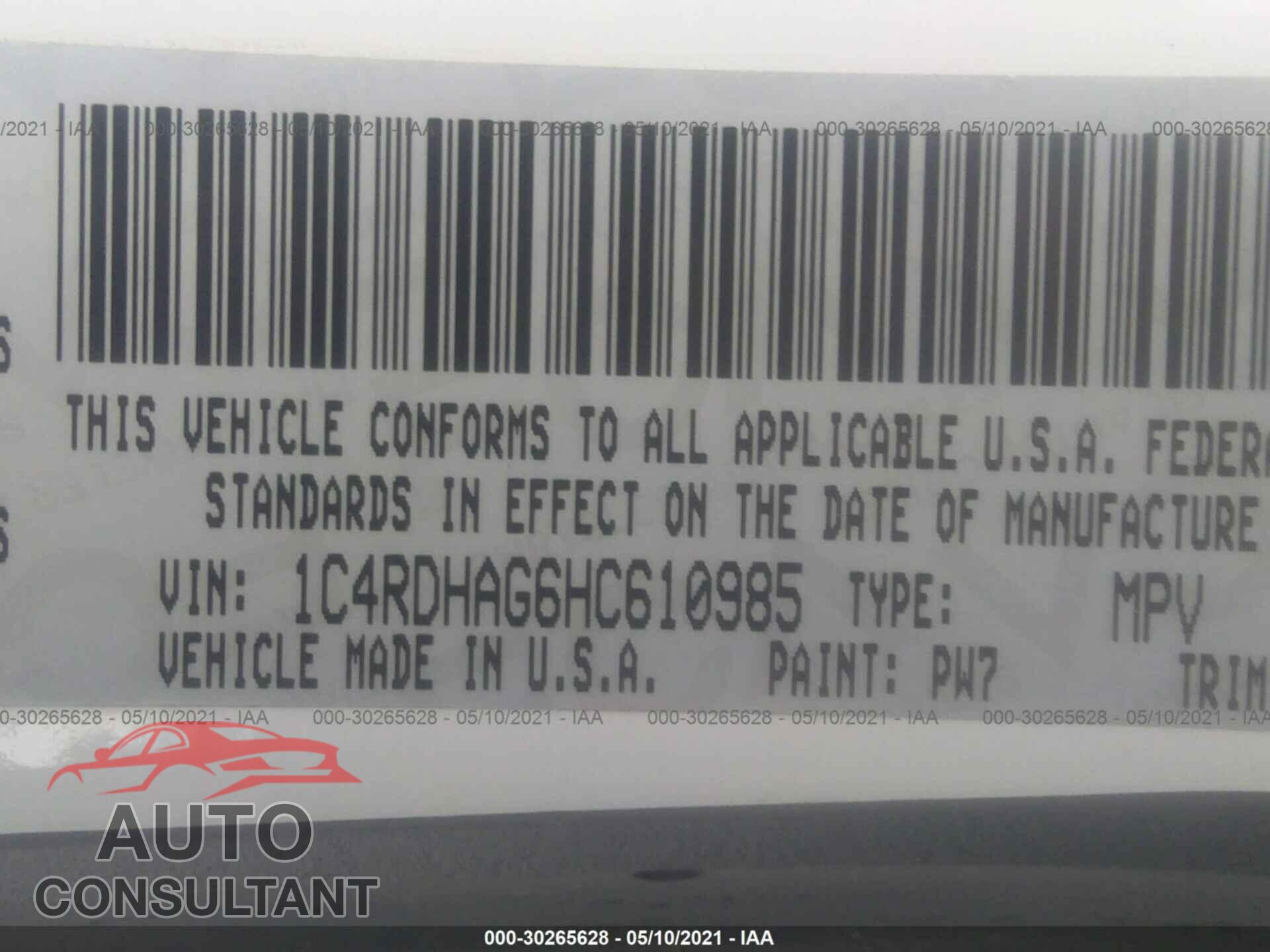 DODGE DURANGO 2017 - 1C4RDHAG6HC610985