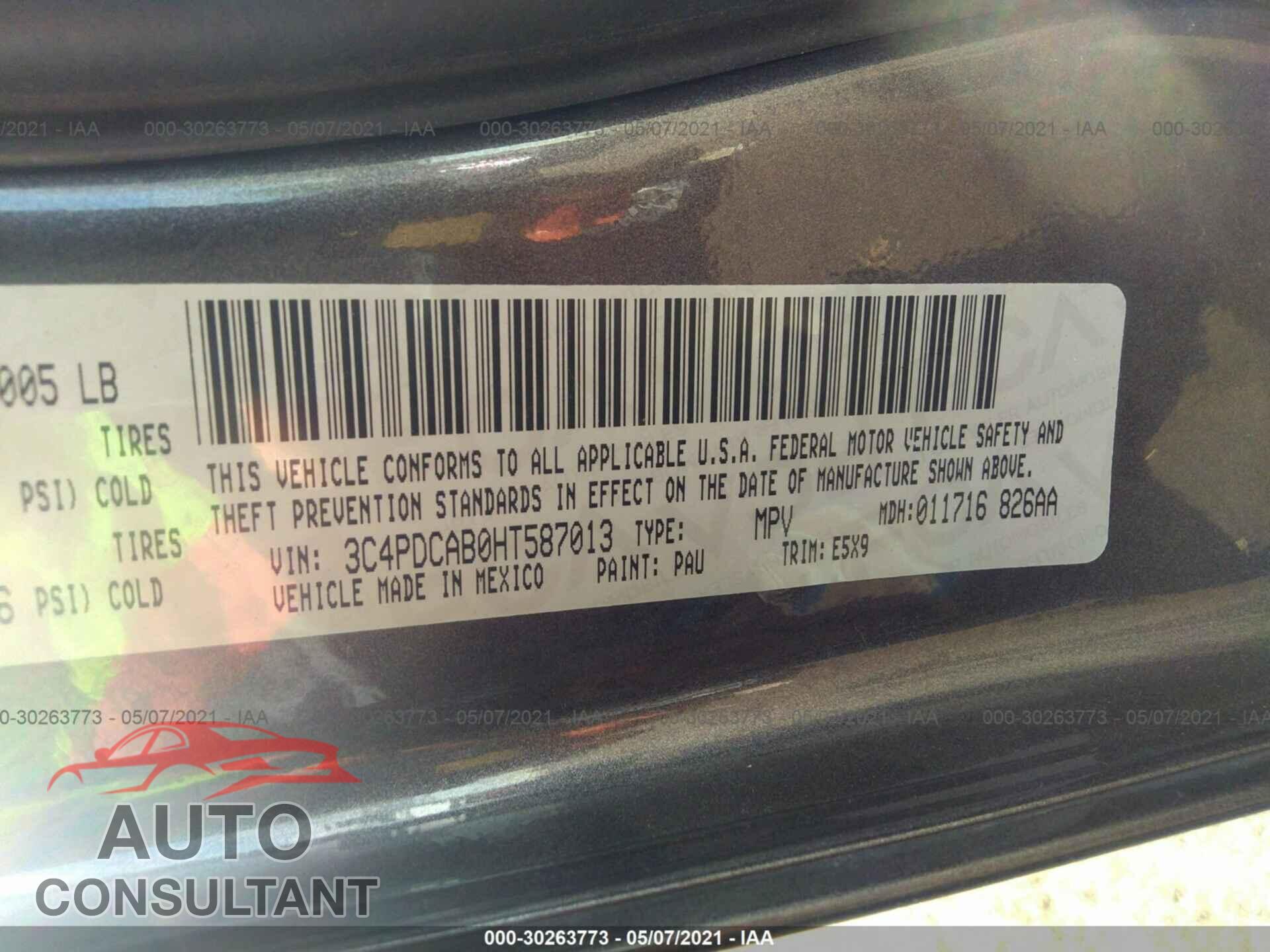 DODGE JOURNEY 2017 - 3C4PDCAB0HT587013