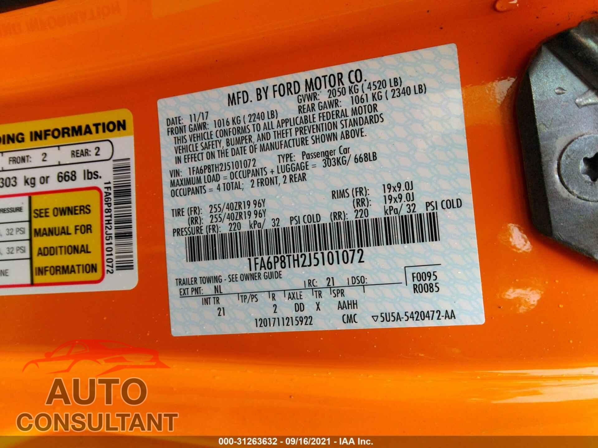 FORD MUSTANG 2018 - 1FA6P8TH2J5101072