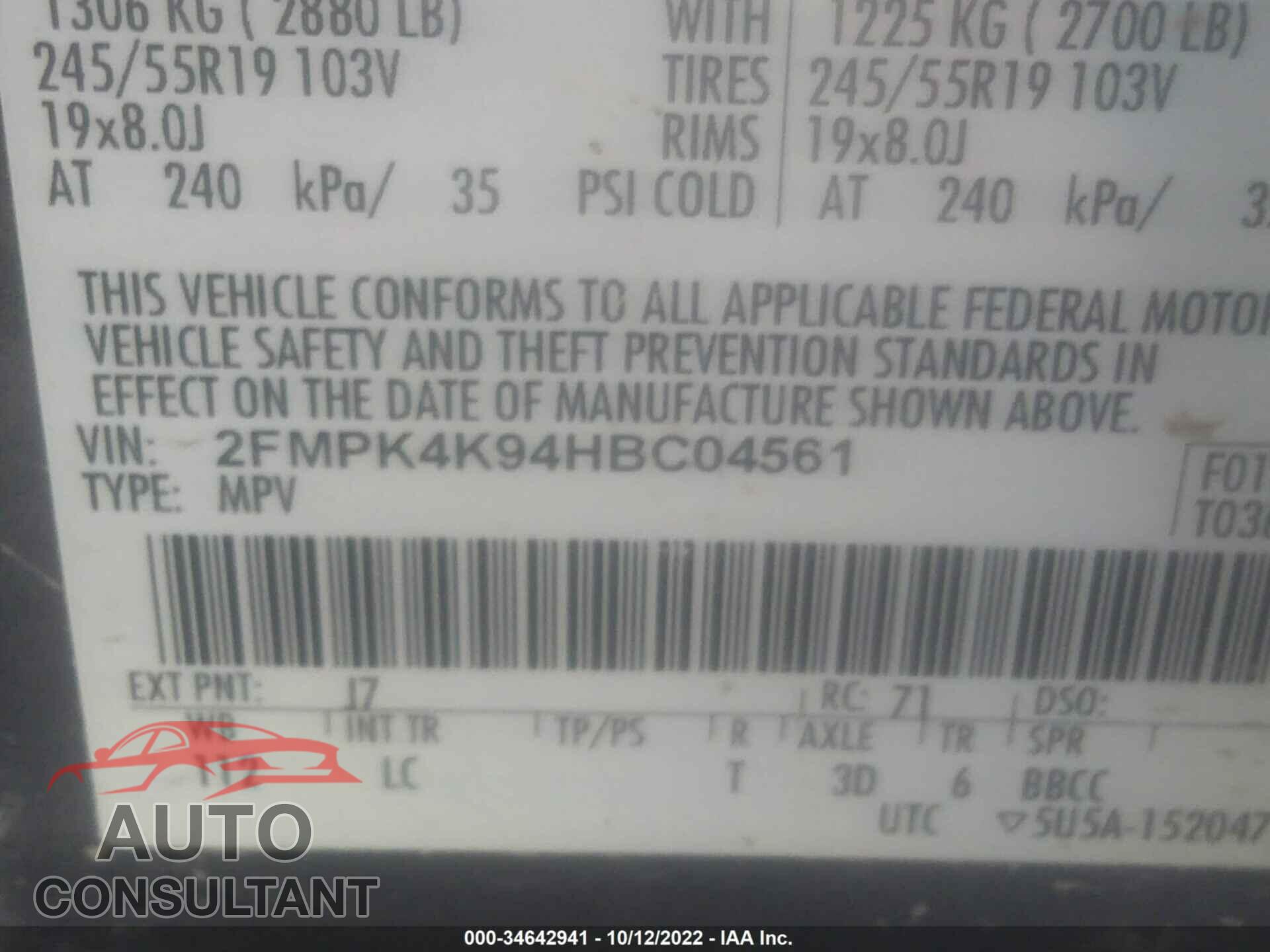 FORD EDGE 2017 - 2FMPK4K94HBC04561