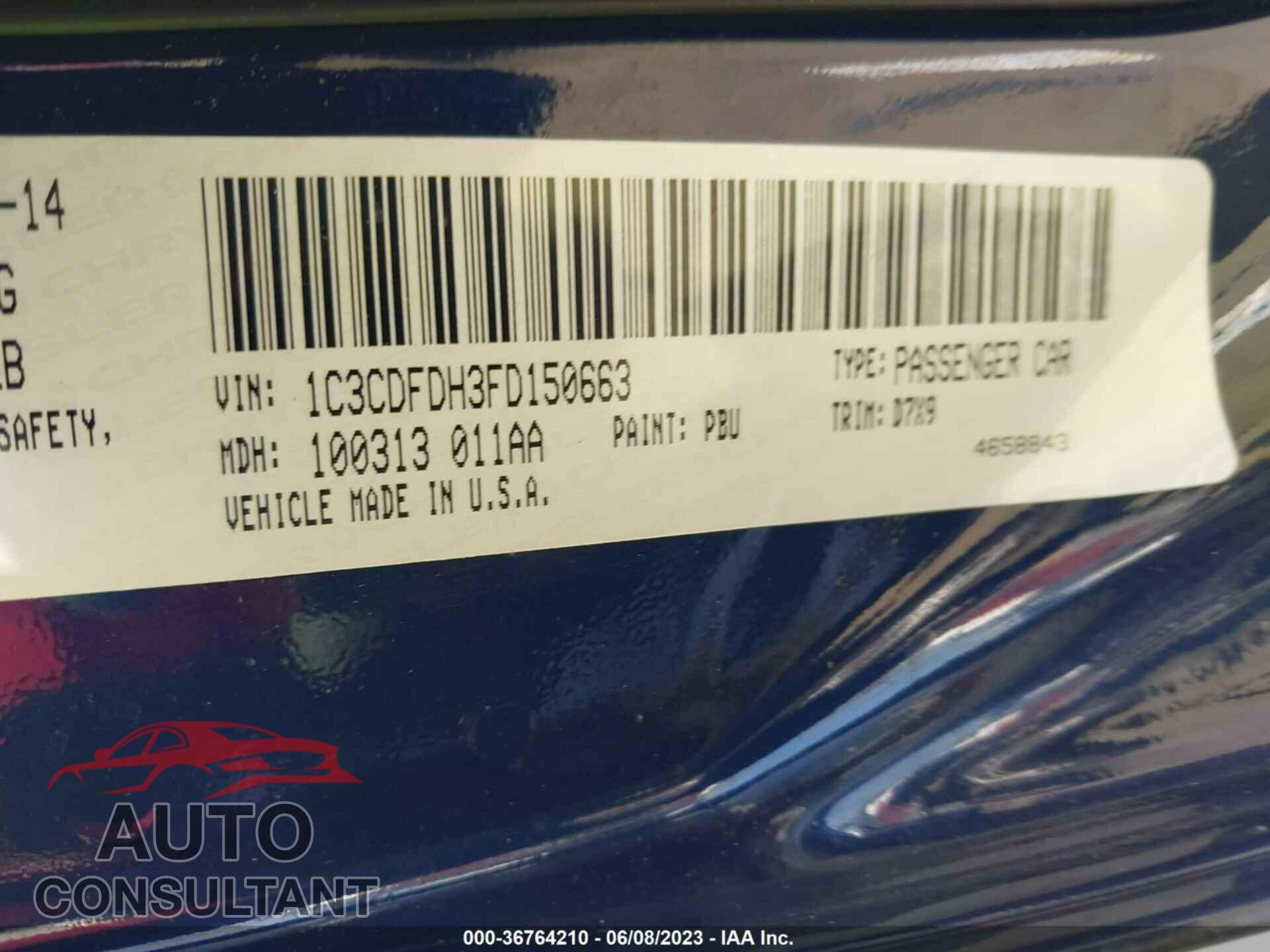 DODGE DART 2015 - 1C3CDFDH3FD150663
