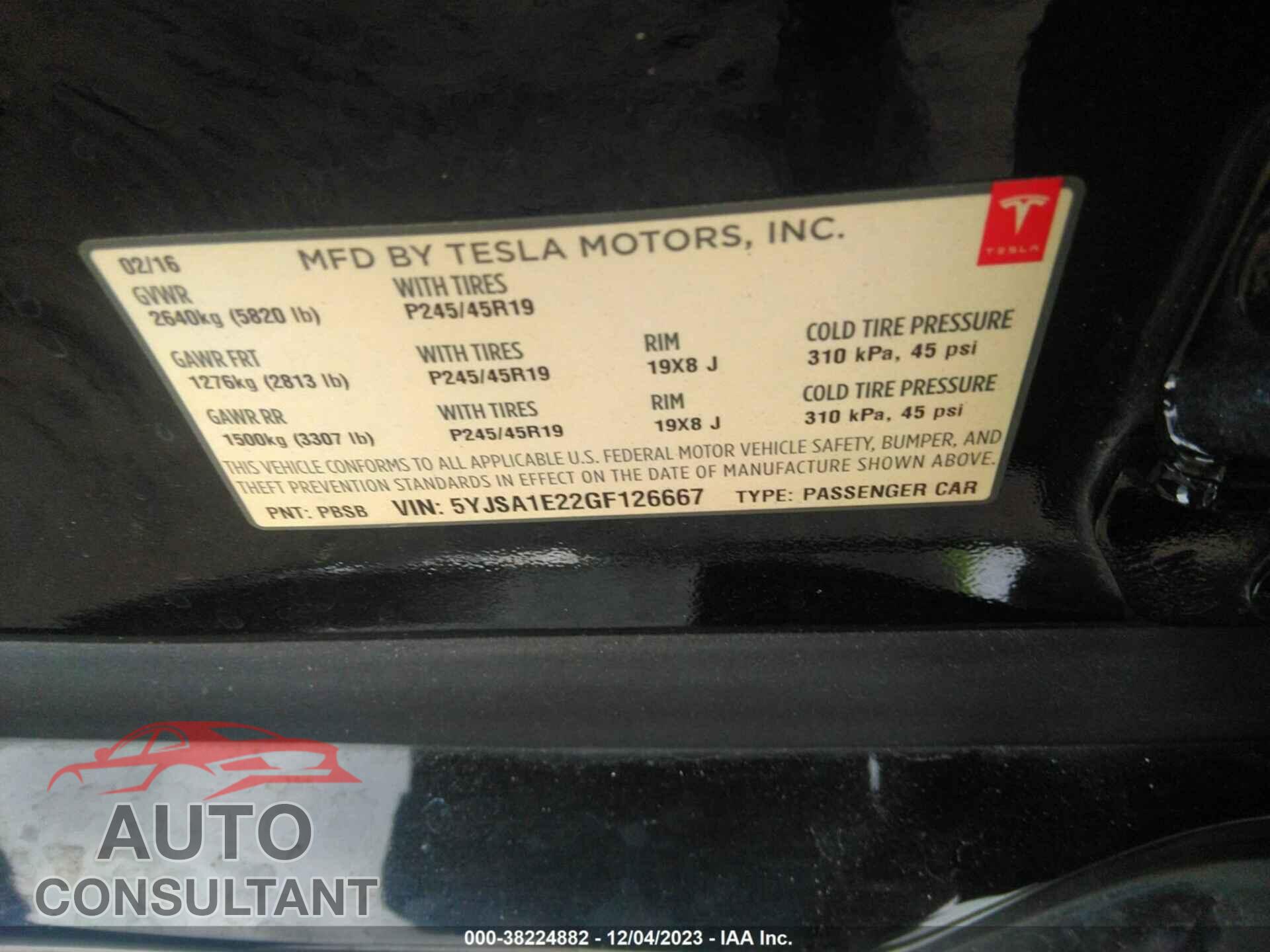 TESLA MODEL S 2016 - 5YJSA1E22GF126667