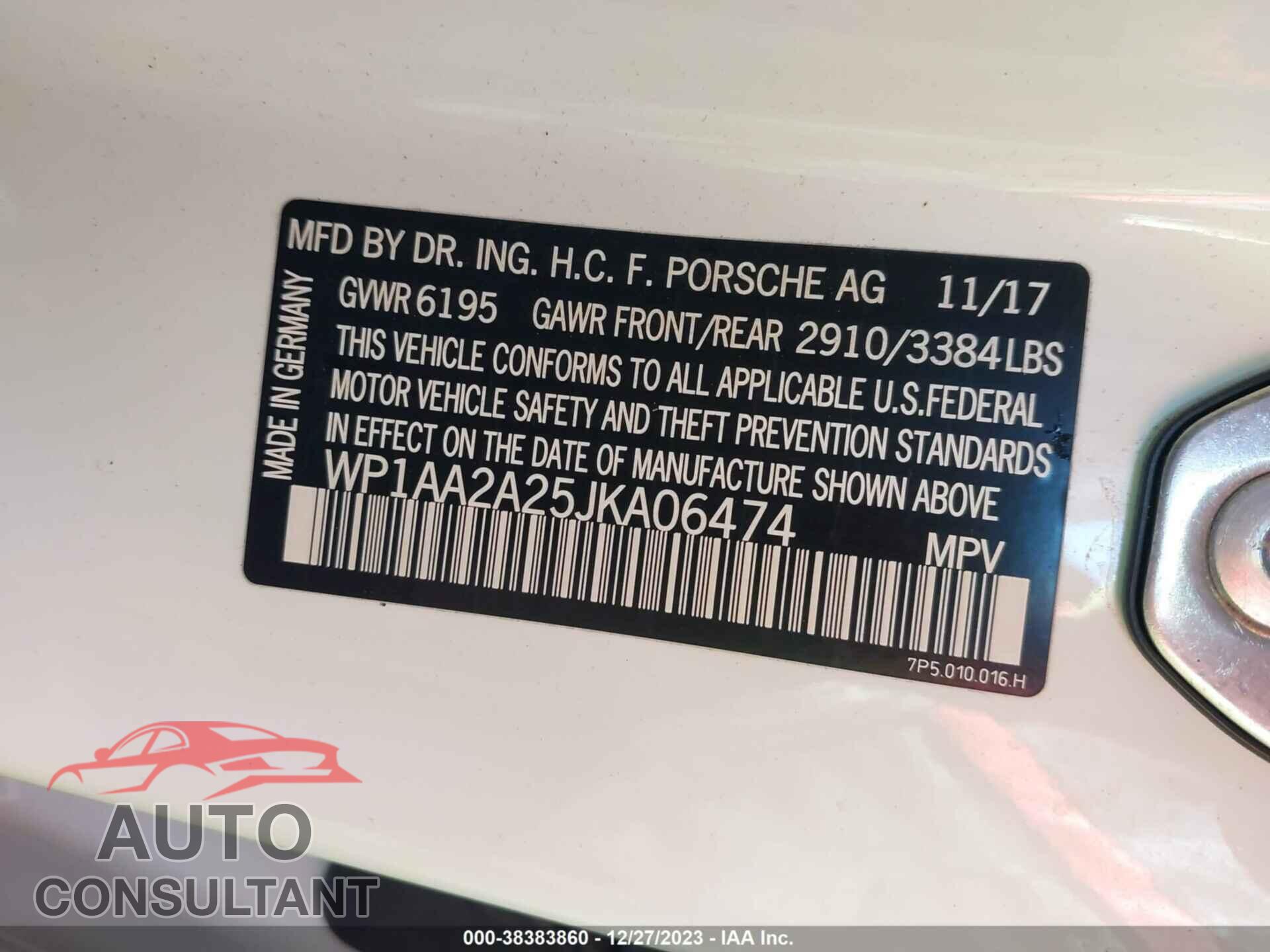 PORSCHE CAYENNE 2018 - WP1AA2A25JKA06474